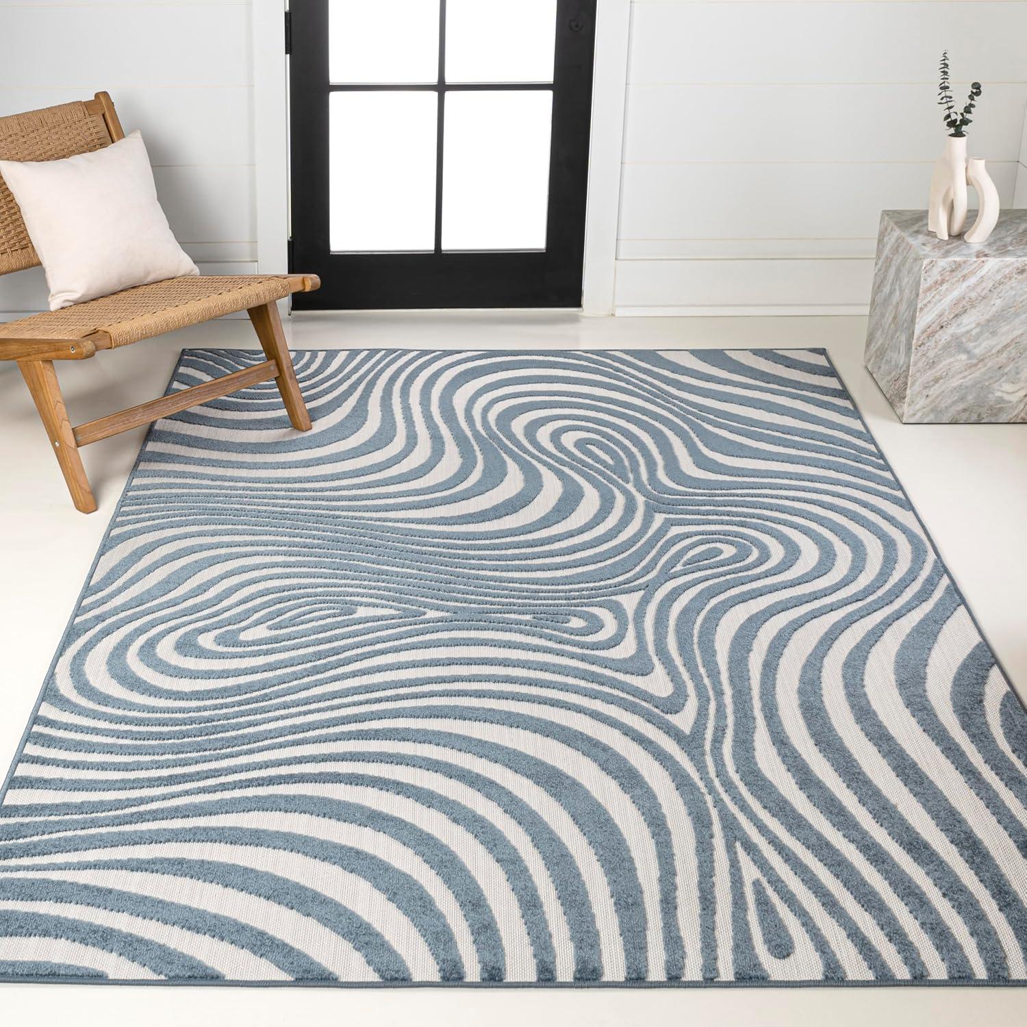 image:imageJONATHAN Y Maribo HighLow Abstract Striped BeigeCream 5x8 IndoorOutdoor Area Rug for Patio Backyard Living Room Bedroom Office HoseWashable SCN103D5Dark BlueCream