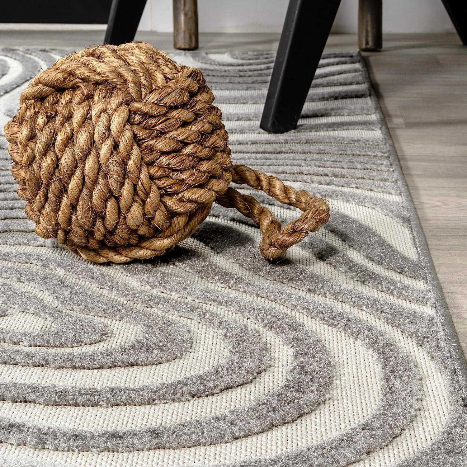 image:imageJONATHAN Y Maribo HighLow Abstract Striped BeigeCream 5x8 IndoorOutdoor Area Rug for Patio Backyard Living Room Bedroom Office HoseWashable SCN103D5GrayIvory