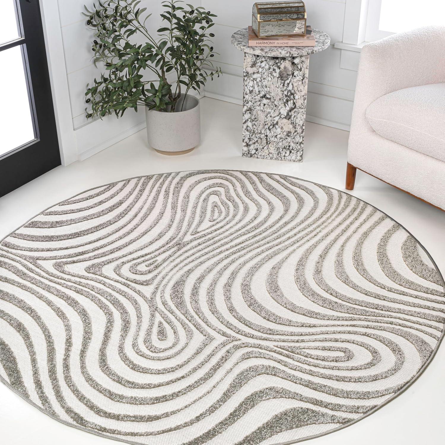 image:imageJONATHAN Y Maribo HighLow Abstract Striped BeigeCream 5x8 IndoorOutdoor Area Rug for Patio Backyard Living Room Bedroom Office HoseWashable SCN103D5GrayIvory