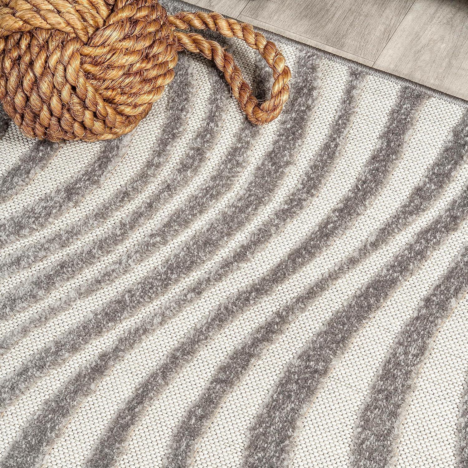image:imageJONATHAN Y Maribo HighLow Abstract Striped BeigeCream 5x8 IndoorOutdoor Area Rug for Patio Backyard Living Room Bedroom Office HoseWashable SCN103D5GrayIvory