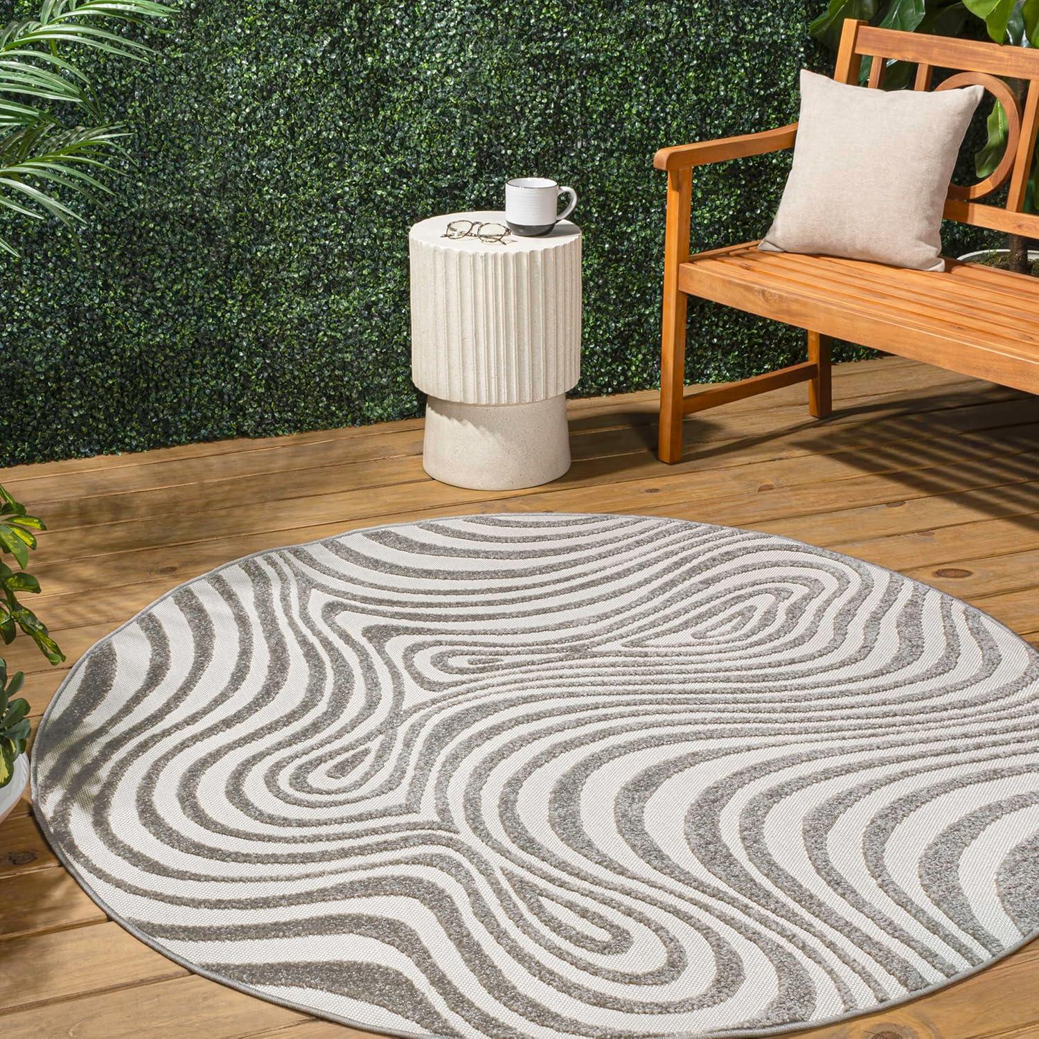 image:imageJONATHAN Y Maribo HighLow Abstract Striped BeigeCream 5x8 IndoorOutdoor Area Rug for Patio Backyard Living Room Bedroom Office HoseWashable SCN103D5GrayIvory