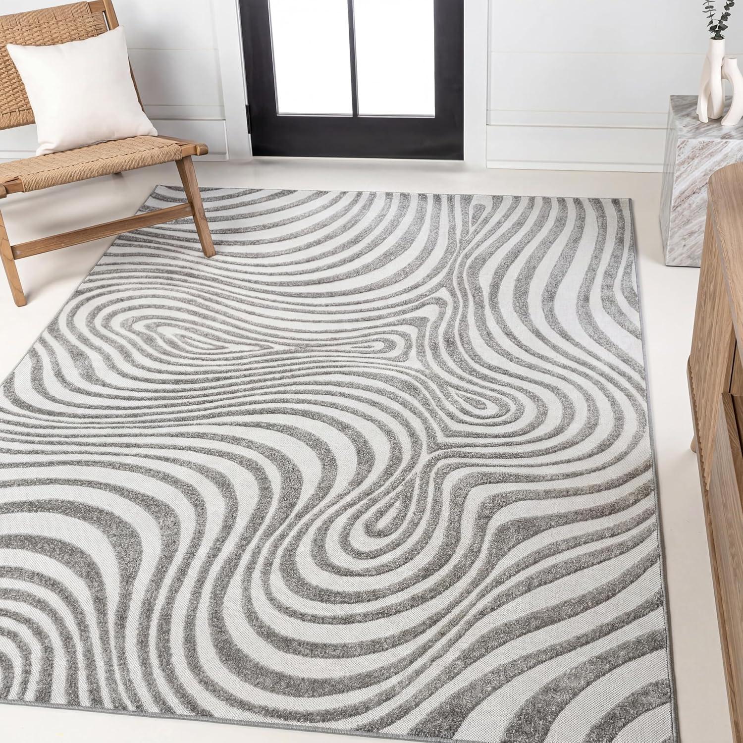image:imageJONATHAN Y Maribo HighLow Abstract Striped BeigeCream 5x8 IndoorOutdoor Area Rug for Patio Backyard Living Room Bedroom Office HoseWashable SCN103D5GrayIvory