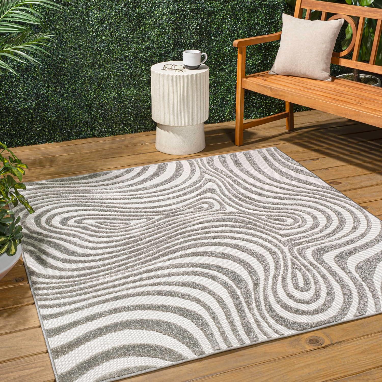image:imageJONATHAN Y Maribo HighLow Abstract Striped BeigeCream 5x8 IndoorOutdoor Area Rug for Patio Backyard Living Room Bedroom Office HoseWashable SCN103D5GrayIvory