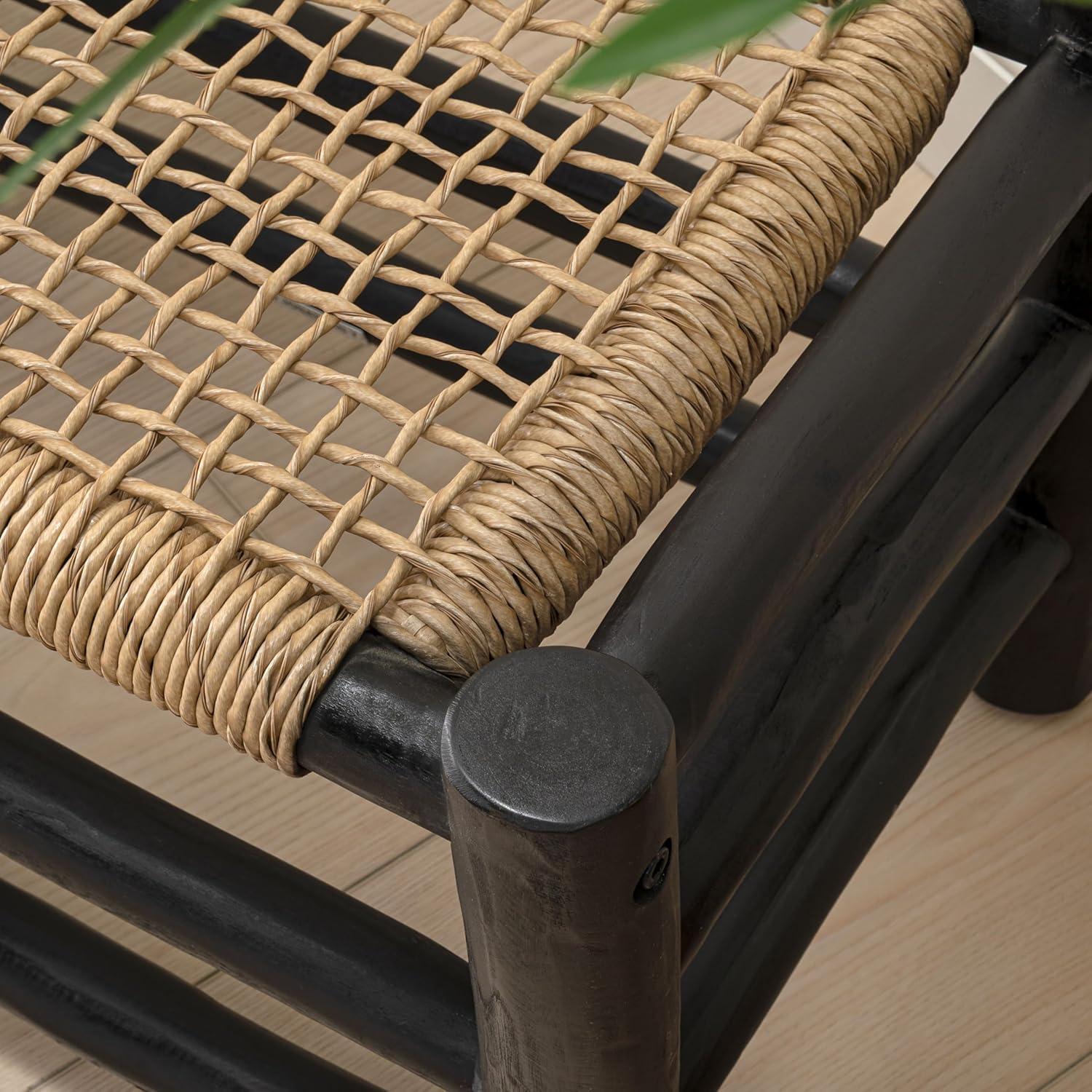 image:imageJONATHAN Y Outdoor Handcrafted Teak Wood Bench amp Stool 275 Coastal Bohemian Accent Stool Synthetic Woven Rattan Seat Small Patio Garden Porch Furniture Light BrownBlack Wood STL3001BLight BrownBlack Wood