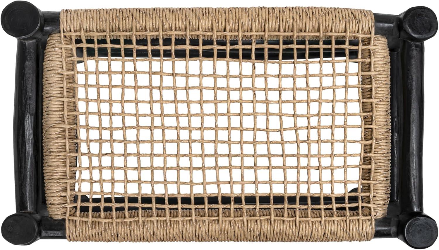 image:imageJONATHAN Y Outdoor Handcrafted Teak Wood Bench amp Stool 275 Coastal Bohemian Accent Stool Synthetic Woven Rattan Seat Small Patio Garden Porch Furniture Light BrownBlack Wood STL3001BLight BrownBlack Wood