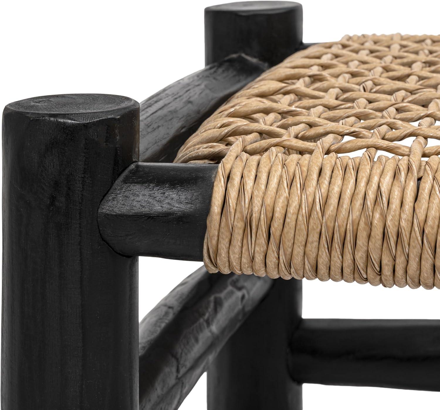 image:imageJONATHAN Y Outdoor Handcrafted Teak Wood Bench amp Stool 275 Coastal Bohemian Accent Stool Synthetic Woven Rattan Seat Small Patio Garden Porch Furniture Light BrownBlack Wood STL3001BLight BrownBlack Wood