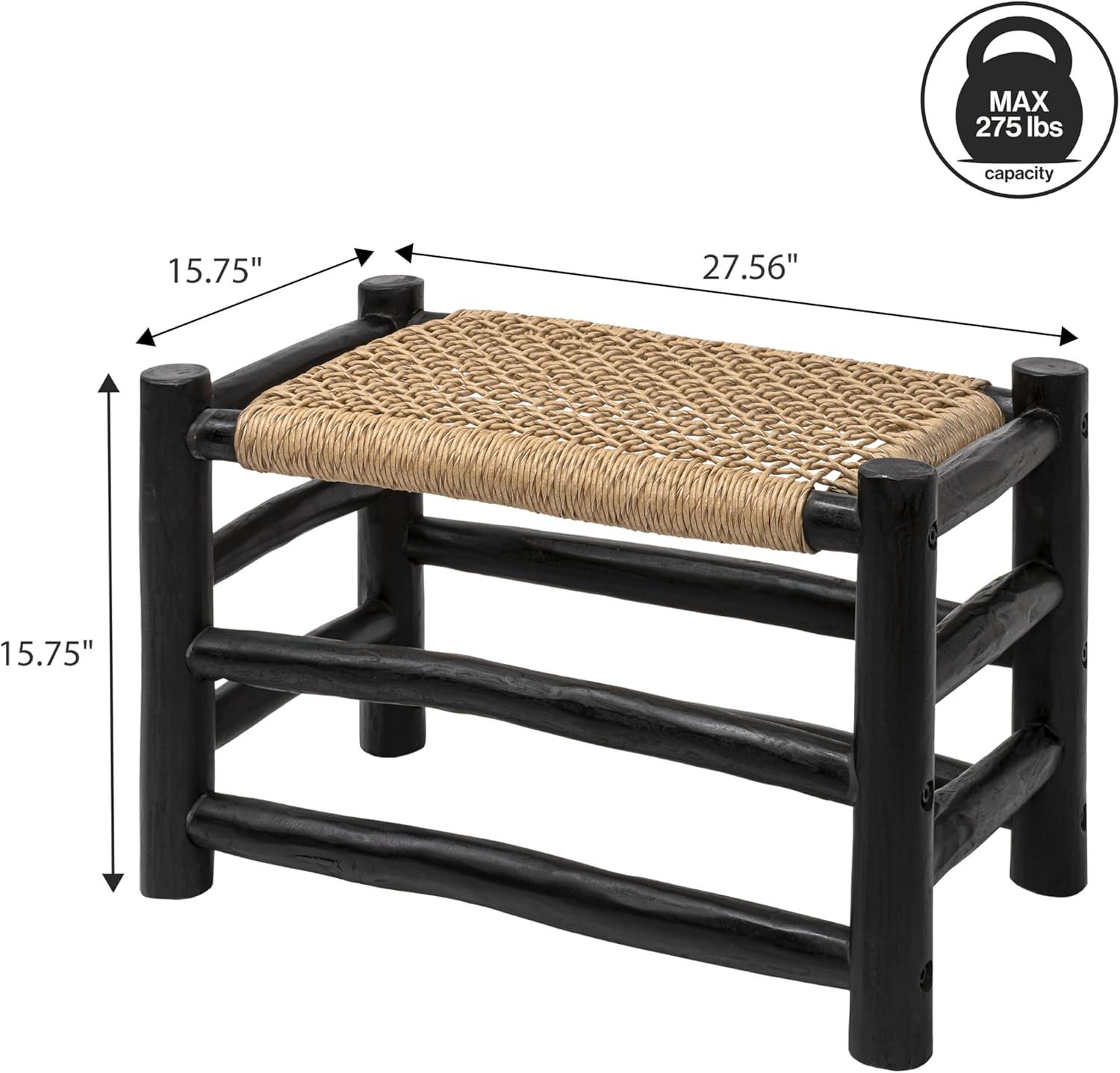 image:imageJONATHAN Y Outdoor Handcrafted Teak Wood Bench amp Stool 275 Coastal Bohemian Accent Stool Synthetic Woven Rattan Seat Small Patio Garden Porch Furniture Light BrownBlack Wood STL3001BLight BrownBlack Wood