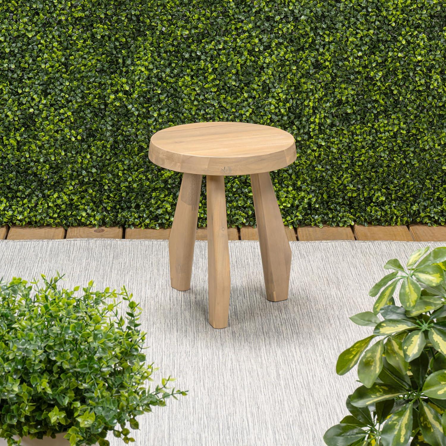 image:imageJONATHAN Y Rustic Coastal 15 Light Wood Solid Acacia Wood Outdoor Stool Tripod Round Patio Garden Stool Weather Resistant Accent Side Table for Porch Deck Lawn STL2000BLight