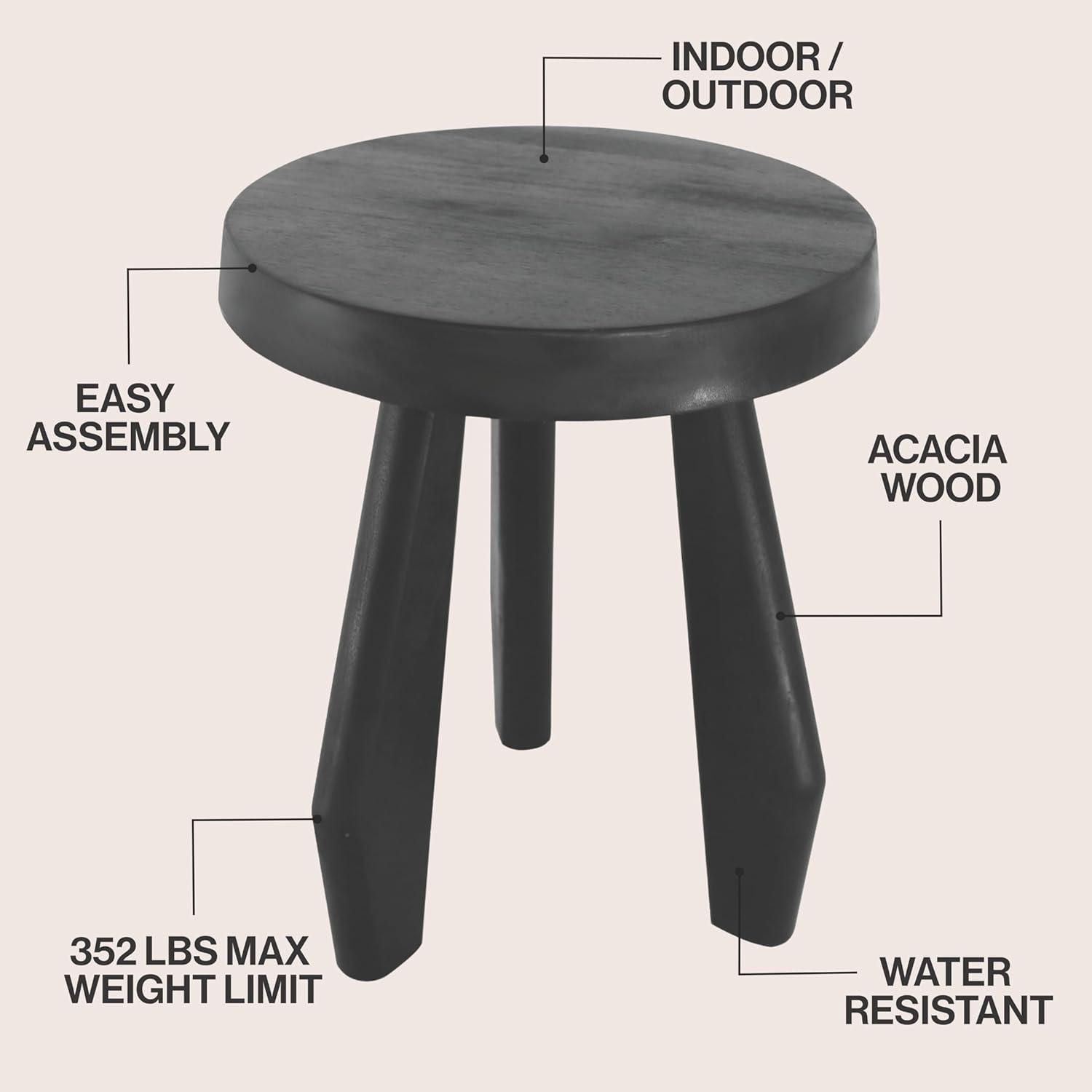 image:imageJONATHAN Y Rustic Coastal 15 Light Wood Solid Acacia Wood Outdoor Stool Tripod Round Patio Garden Stool Weather Resistant Accent Side Table for Porch Deck Lawn STL2000BBlack