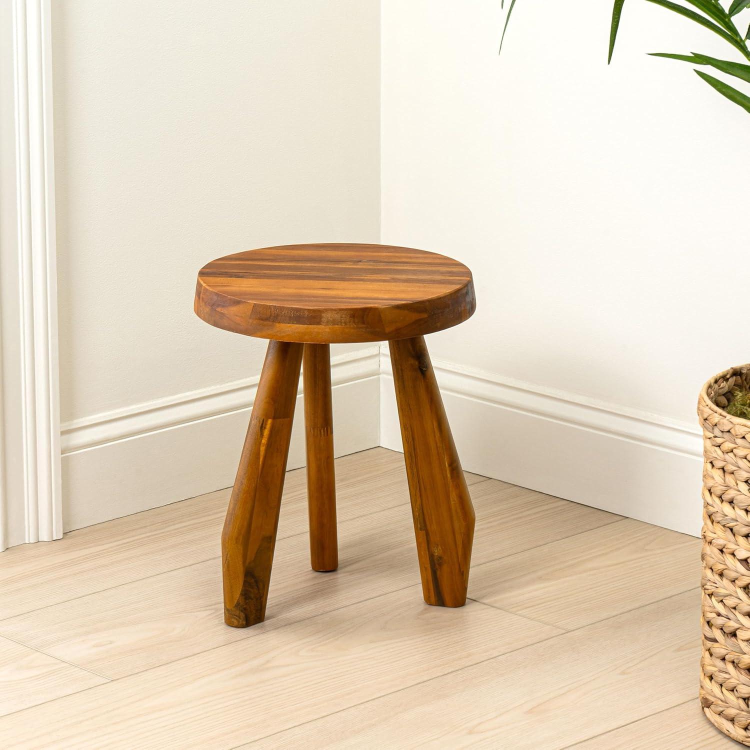 image:imageJONATHAN Y Rustic Coastal 15 Light Wood Solid Acacia Wood Outdoor Stool Tripod Round Patio Garden Stool Weather Resistant Accent Side Table for Porch Deck Lawn STL2000BNatural
