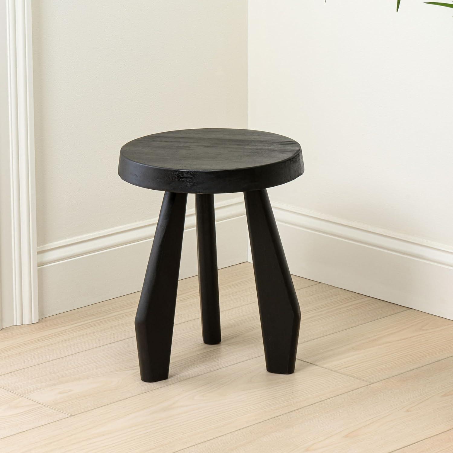 image:imageJONATHAN Y Rustic Coastal 15 Light Wood Solid Acacia Wood Outdoor Stool Tripod Round Patio Garden Stool Weather Resistant Accent Side Table for Porch Deck Lawn STL2000BBlack