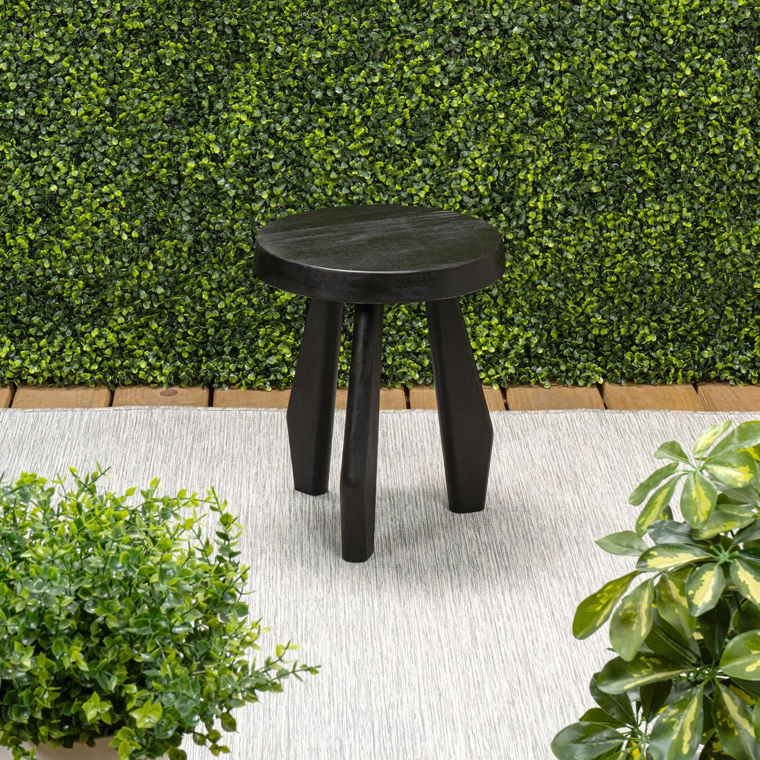 image:imageJONATHAN Y Rustic Coastal 15 Light Wood Solid Acacia Wood Outdoor Stool Tripod Round Patio Garden Stool Weather Resistant Accent Side Table for Porch Deck Lawn STL2000BBlack