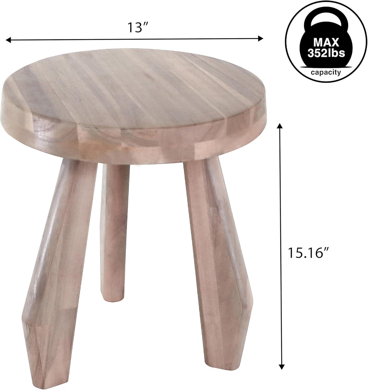 image:imageJONATHAN Y Rustic Coastal 15 Light Wood Solid Acacia Wood Outdoor Stool Tripod Round Patio Garden Stool Weather Resistant Accent Side Table for Porch Deck Lawn STL2000BLight