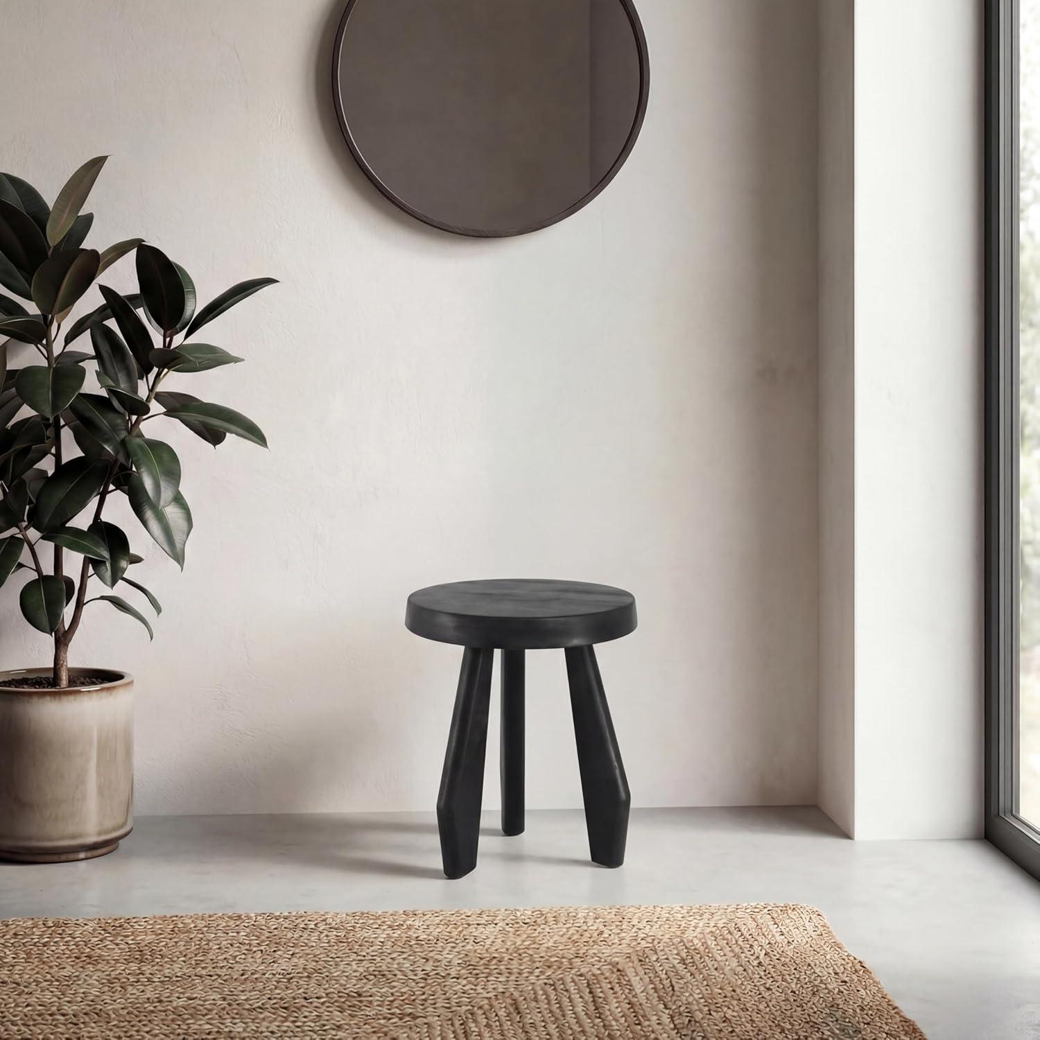 image:imageJONATHAN Y Rustic Coastal 15 Light Wood Solid Acacia Wood Outdoor Stool Tripod Round Patio Garden Stool Weather Resistant Accent Side Table for Porch Deck Lawn STL2000BBlack