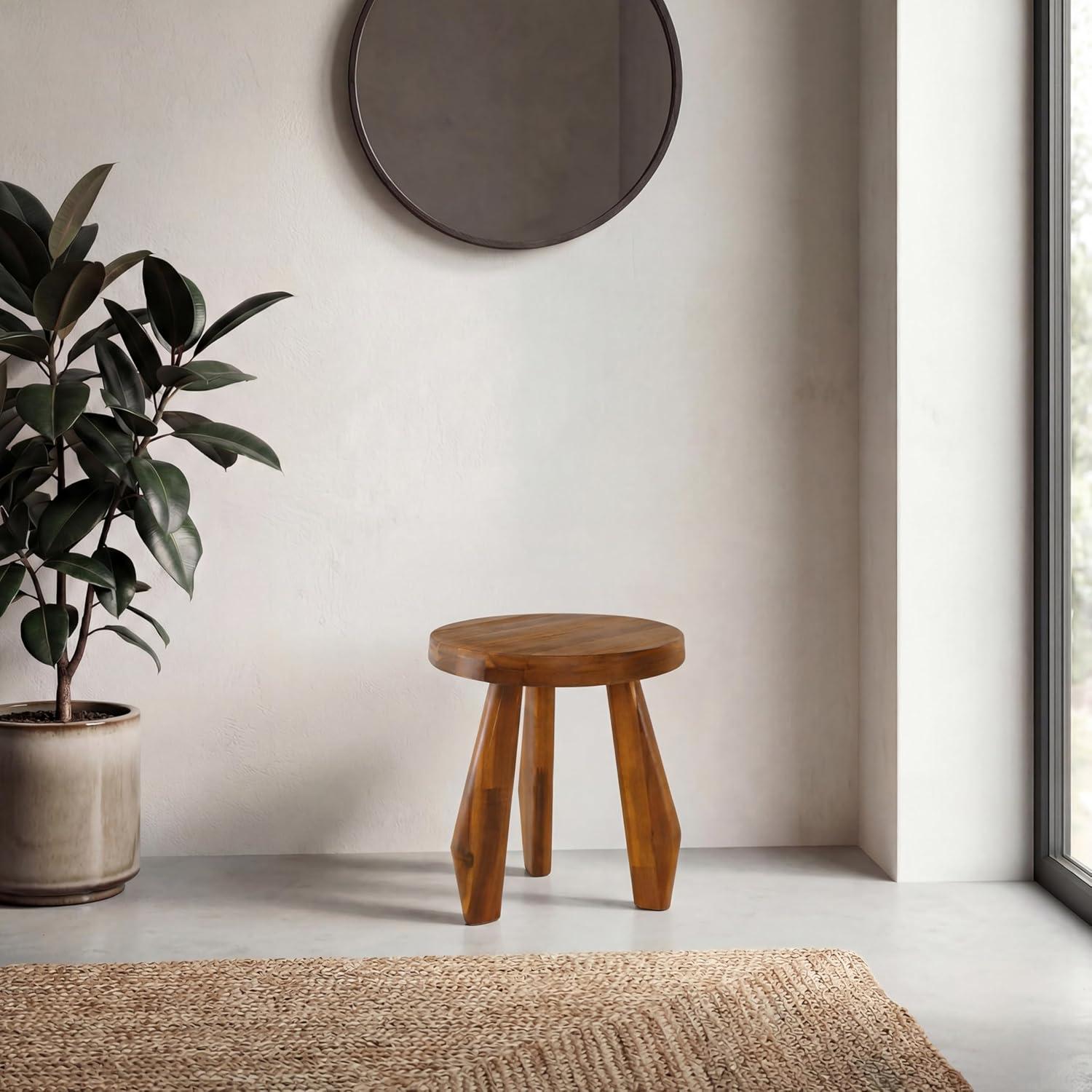 image:imageJONATHAN Y Rustic Coastal 15 Light Wood Solid Acacia Wood Outdoor Stool Tripod Round Patio Garden Stool Weather Resistant Accent Side Table for Porch Deck Lawn STL2000BNatural