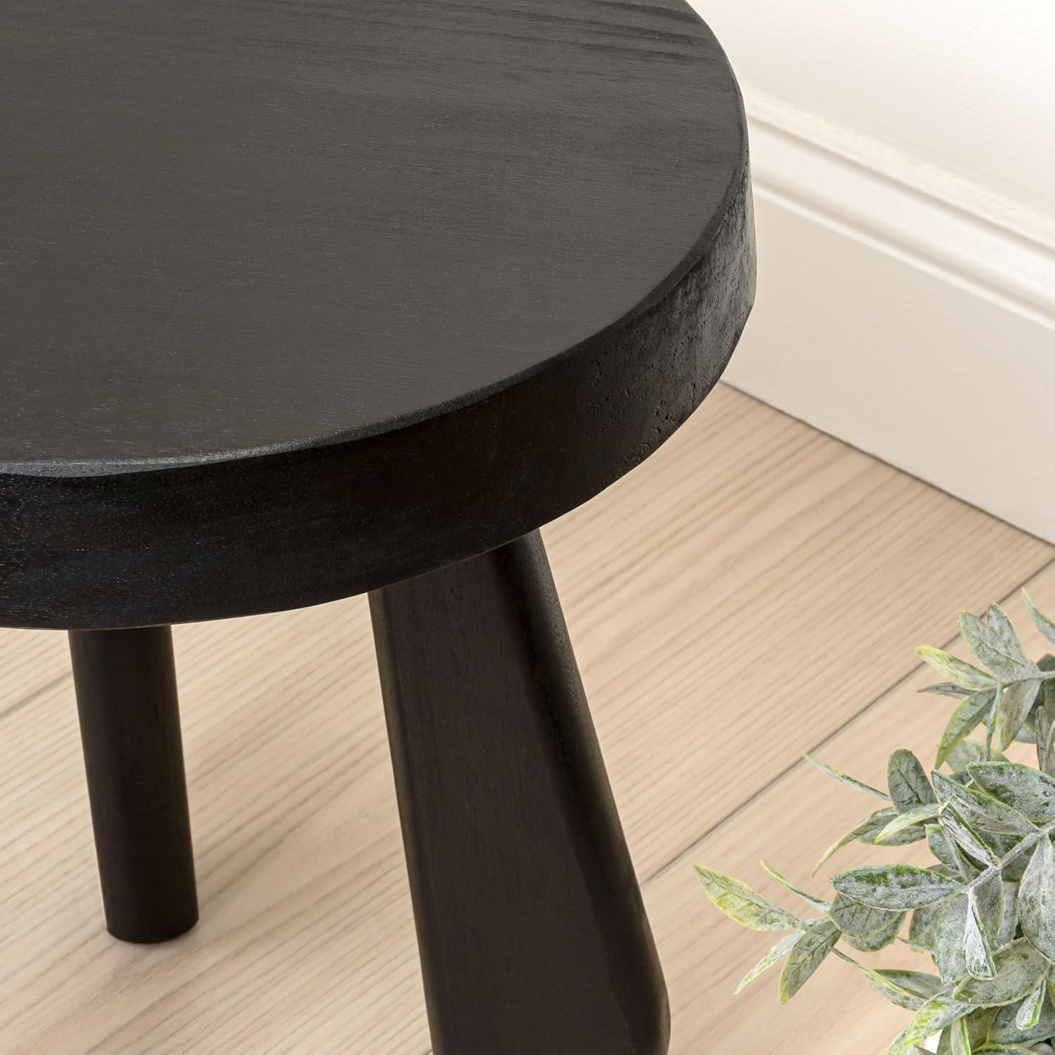 image:imageJONATHAN Y Rustic Coastal 15 Light Wood Solid Acacia Wood Outdoor Stool Tripod Round Patio Garden Stool Weather Resistant Accent Side Table for Porch Deck Lawn STL2000BBlack