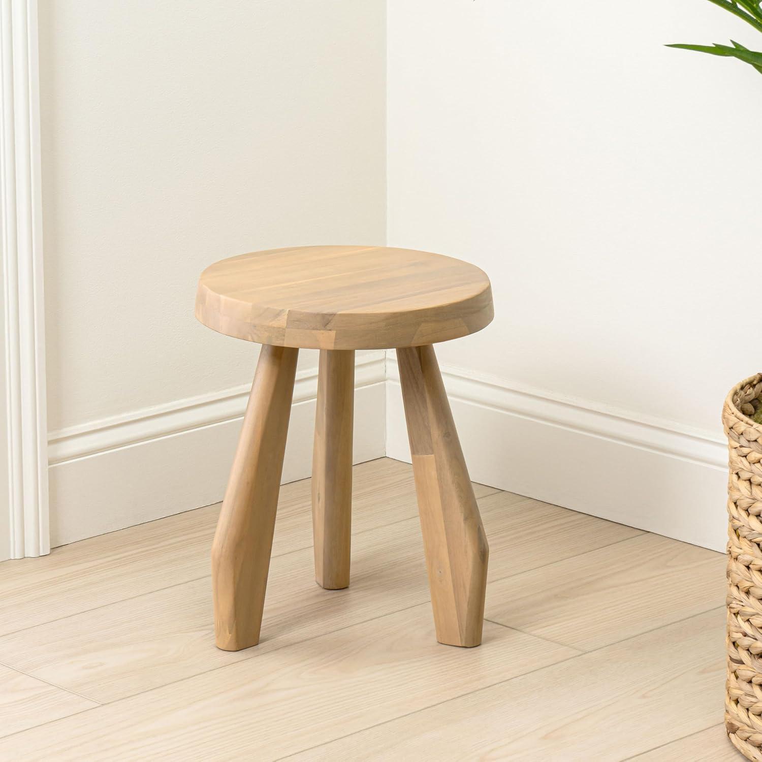 image:imageJONATHAN Y Rustic Coastal 15 Light Wood Solid Acacia Wood Outdoor Stool Tripod Round Patio Garden Stool Weather Resistant Accent Side Table for Porch Deck Lawn STL2000BLight