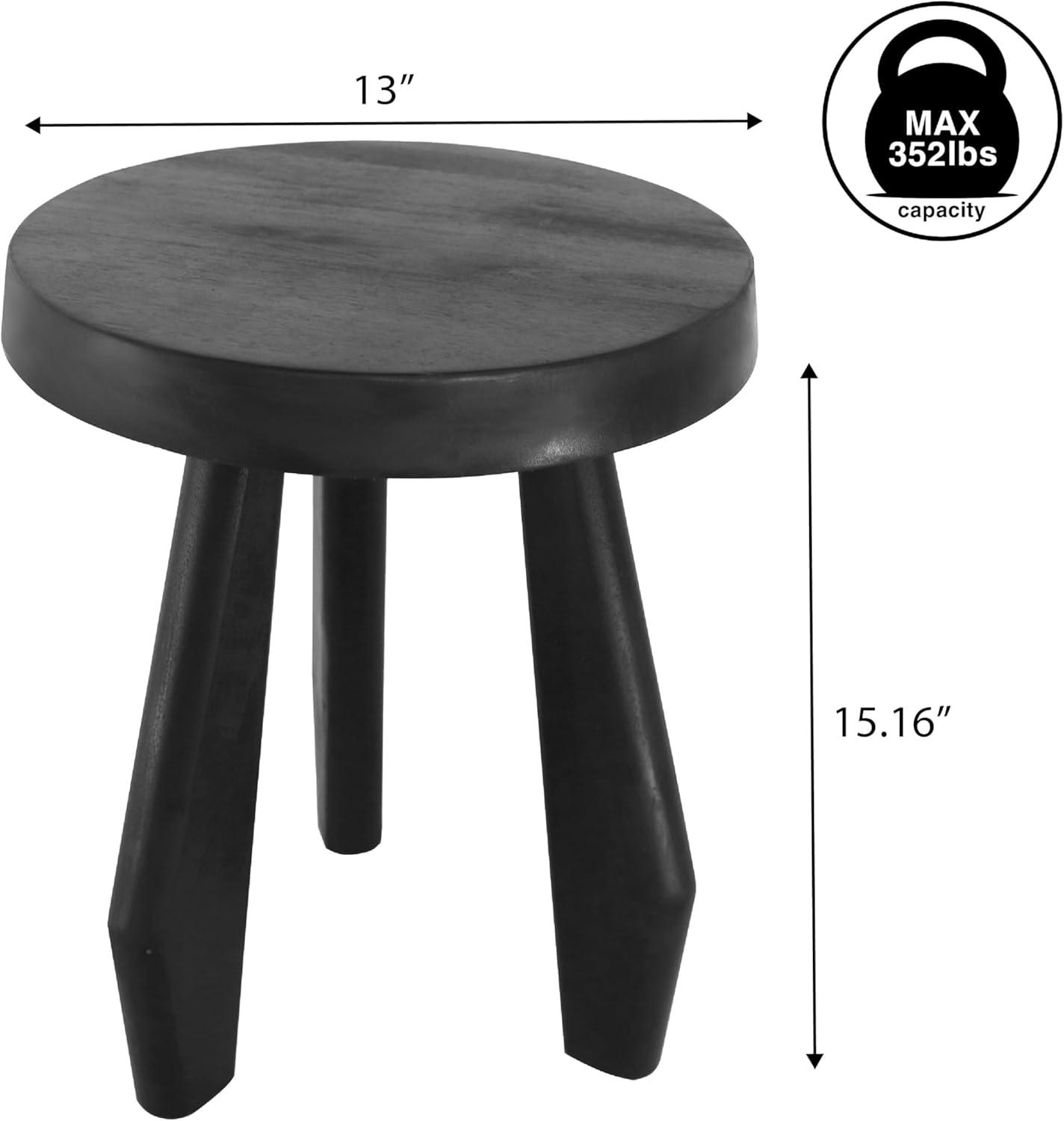 image:imageJONATHAN Y Rustic Coastal 15 Light Wood Solid Acacia Wood Outdoor Stool Tripod Round Patio Garden Stool Weather Resistant Accent Side Table for Porch Deck Lawn STL2000BBlack