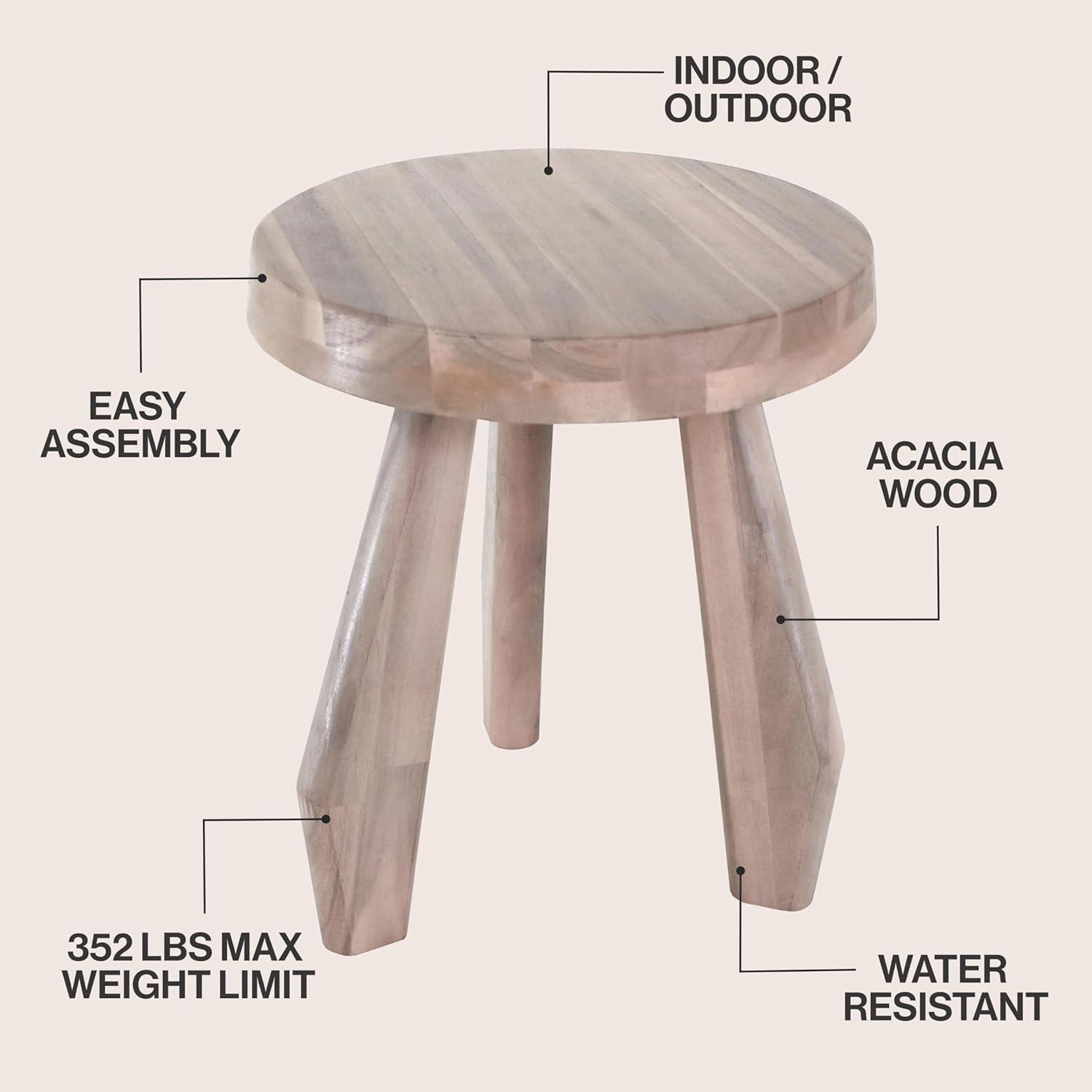 image:imageJONATHAN Y Rustic Coastal 15 Light Wood Solid Acacia Wood Outdoor Stool Tripod Round Patio Garden Stool Weather Resistant Accent Side Table for Porch Deck Lawn STL2000BLight