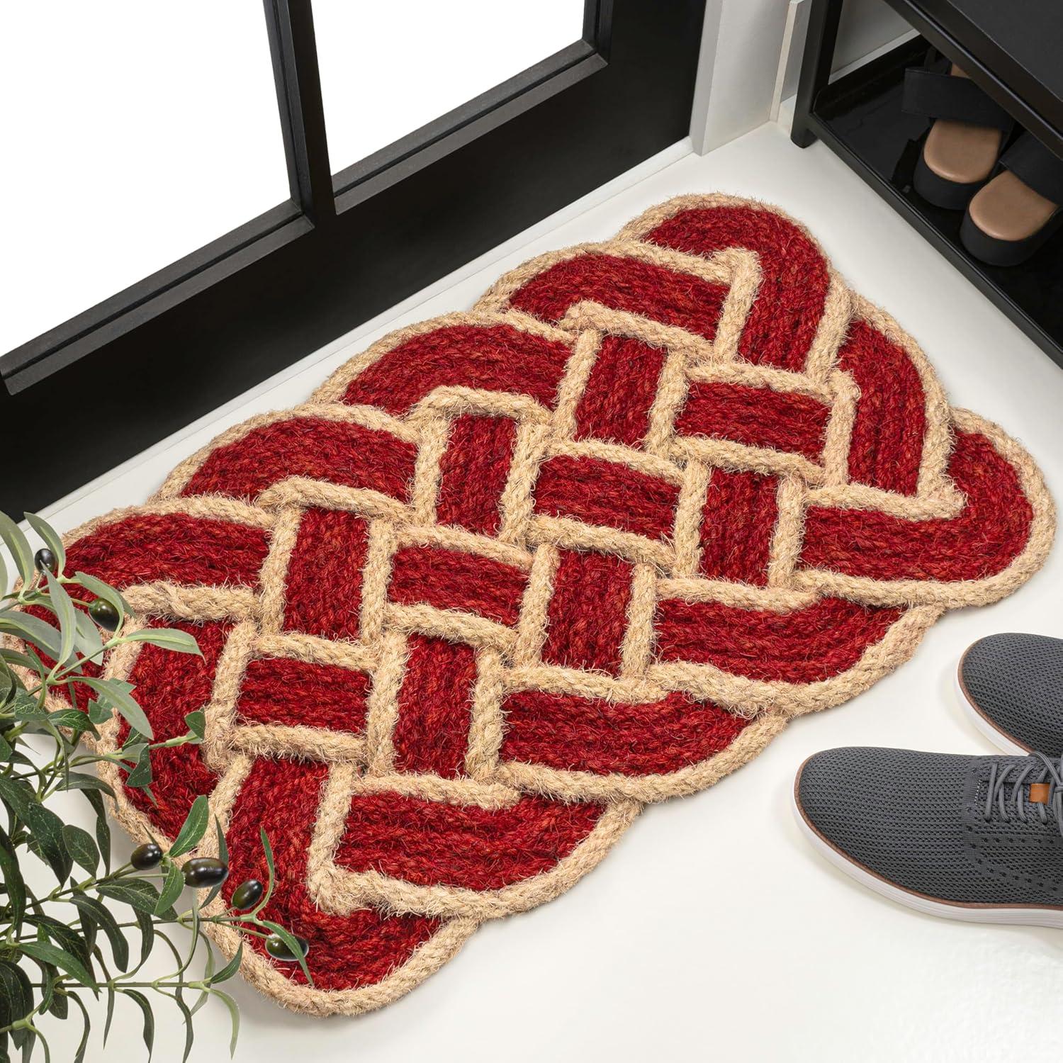 image:imageJONATHAN Y Scalloped Basketweave Coir Indoor Outdoor Mat 18X30 NaturalBleach Maeve Classic Coastal for Backyard Patio Porch EasyCleaning High Traffic PetFriendly NonShedding NRF100B1830RedBleach