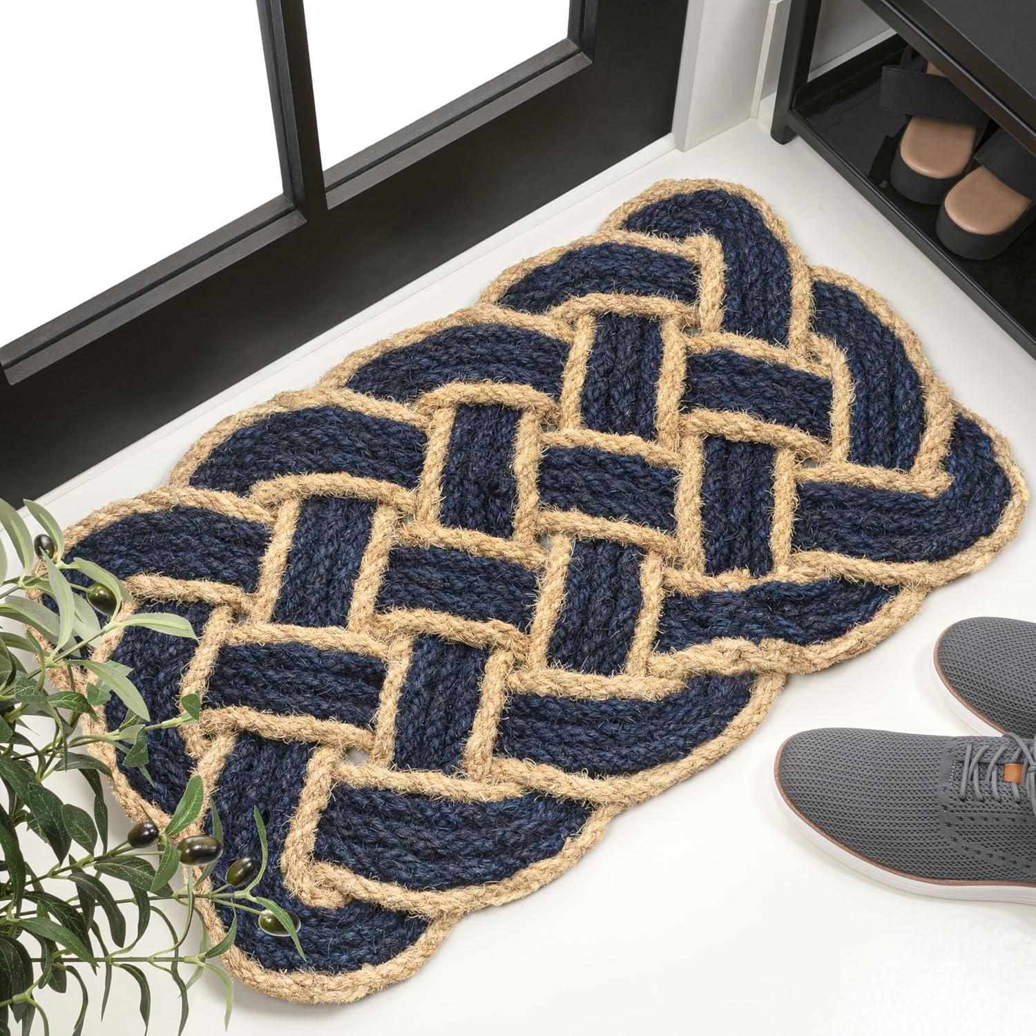 image:imageJONATHAN Y Scalloped Basketweave Coir Indoor Outdoor Mat 18X30 NaturalBleach Maeve Classic Coastal for Backyard Patio Porch EasyCleaning High Traffic PetFriendly NonShedding NRF100B1830NavyBleach