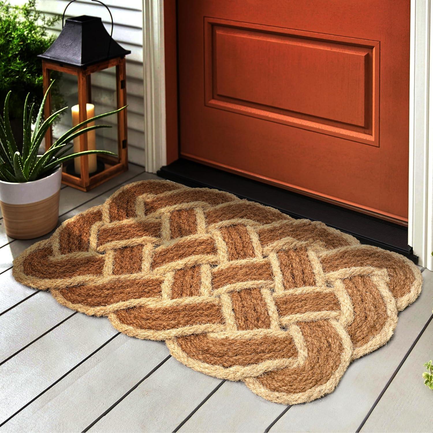 image:imageJONATHAN Y Scalloped Basketweave Coir Indoor Outdoor Mat 18X30 NaturalBleach Maeve Classic Coastal for Backyard Patio Porch EasyCleaning High Traffic PetFriendly NonShedding NRF100B1830NaturalBleach