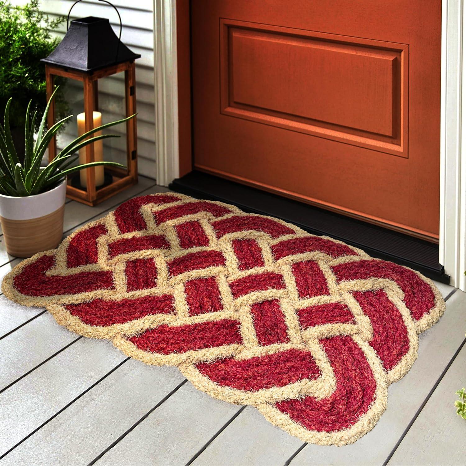 image:imageJONATHAN Y Scalloped Basketweave Coir Indoor Outdoor Mat 18X30 NaturalBleach Maeve Classic Coastal for Backyard Patio Porch EasyCleaning High Traffic PetFriendly NonShedding NRF100B1830RedBleach