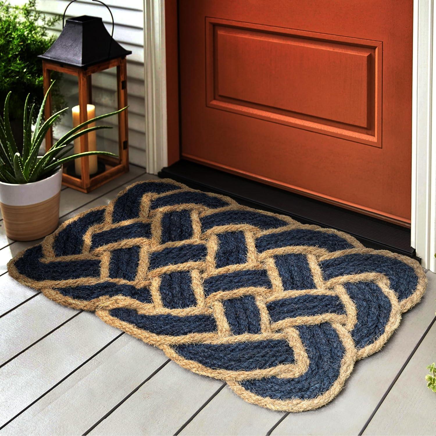 image:imageJONATHAN Y Scalloped Basketweave Coir Indoor Outdoor Mat 18X30 NaturalBleach Maeve Classic Coastal for Backyard Patio Porch EasyCleaning High Traffic PetFriendly NonShedding NRF100B1830NavyBleach