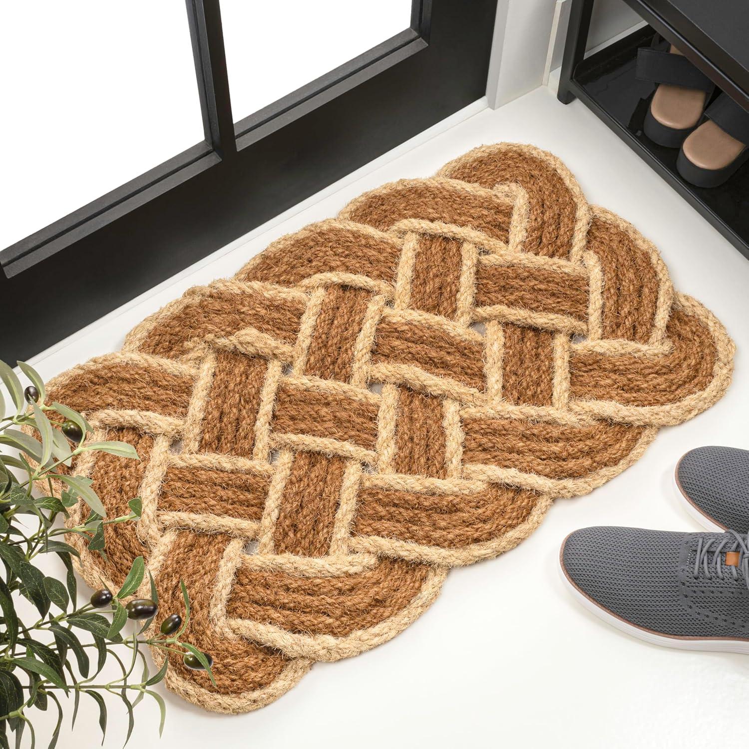 image:imageJONATHAN Y Scalloped Basketweave Coir Indoor Outdoor Mat 18X30 NaturalBleach Maeve Classic Coastal for Backyard Patio Porch EasyCleaning High Traffic PetFriendly NonShedding NRF100B1830NaturalBleach