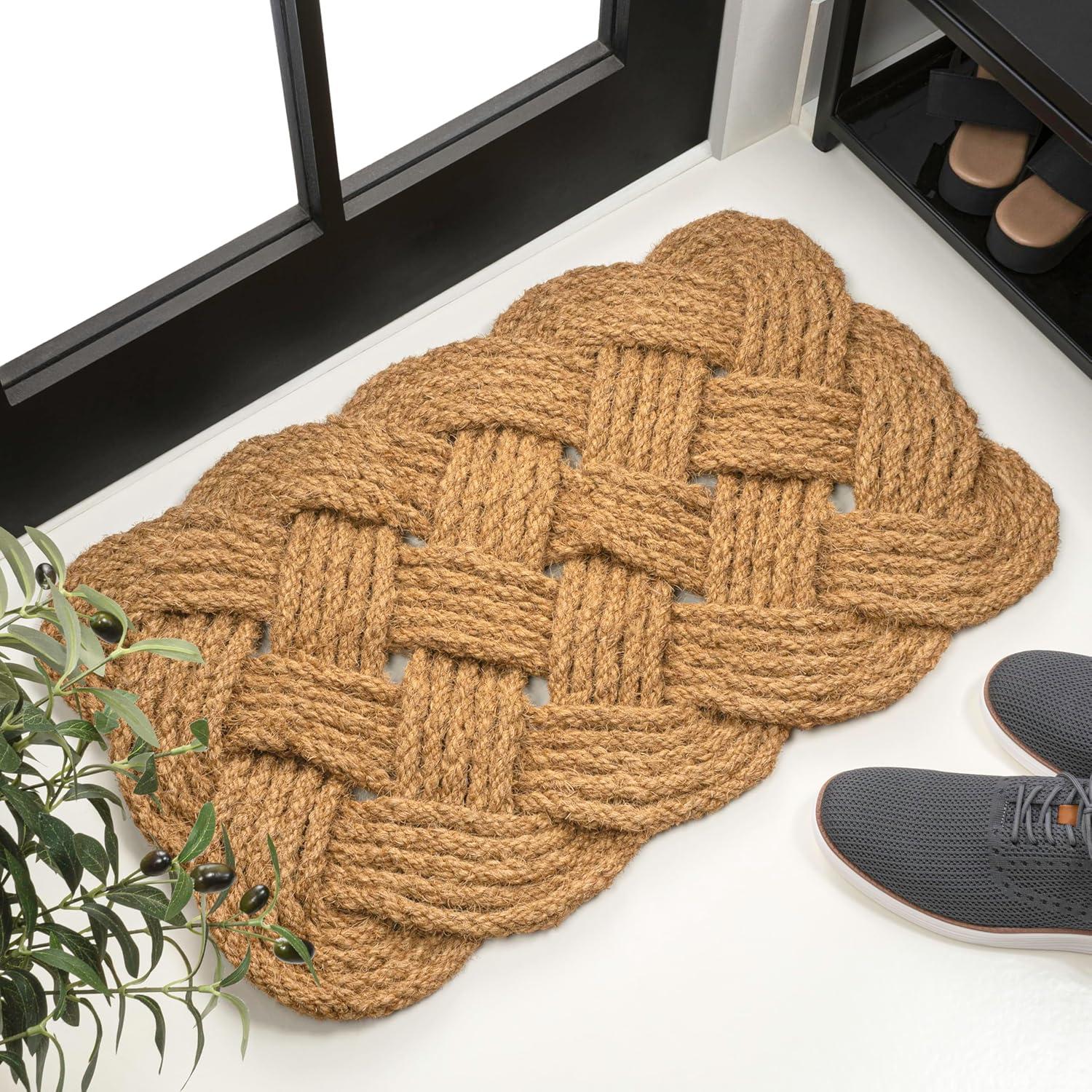 image:imageJONATHAN Y Scalloped Basketweave Coir Indoor Outdoor Mat 18X30 NaturalBleach Maeve Classic Coastal for Backyard Patio Porch EasyCleaning High Traffic PetFriendly NonShedding NRF100B1830Natural