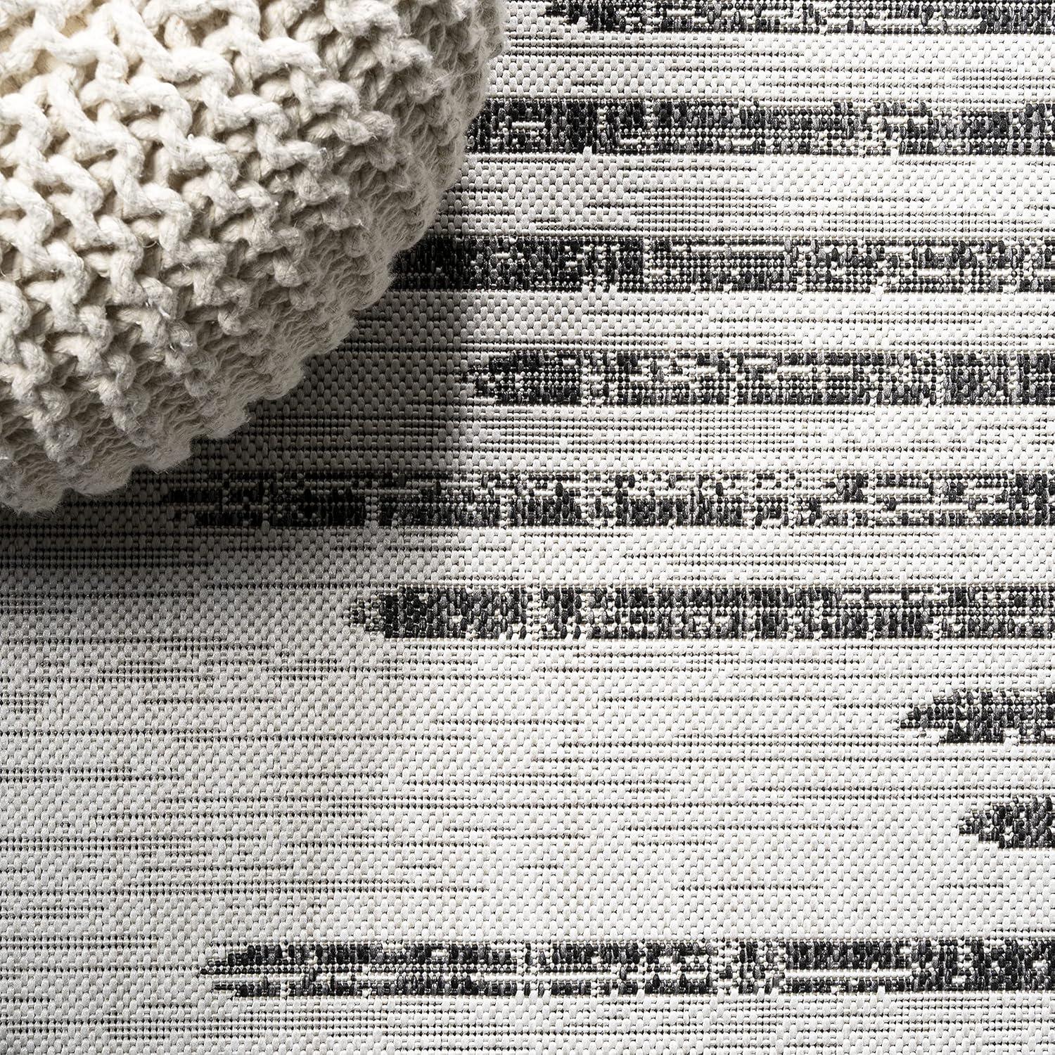 image:imageJONATHAN Y Stripe Geometric Indoor Outdoor Runner Rug 2X10 BeigeBrown Zolak Berber for Backyard Patio Porch EasyCleaning High Traffic PetFriendly NonShedding SMB124A210IvoryBlack