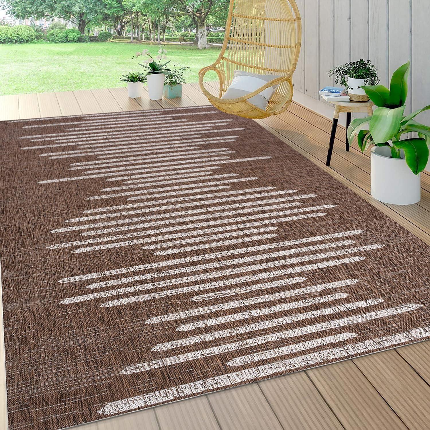 image:imageJONATHAN Y Stripe Geometric Indoor Outdoor Runner Rug 2X10 BeigeBrown Zolak Berber for Backyard Patio Porch EasyCleaning High Traffic PetFriendly NonShedding SMB124A210BrownBeige