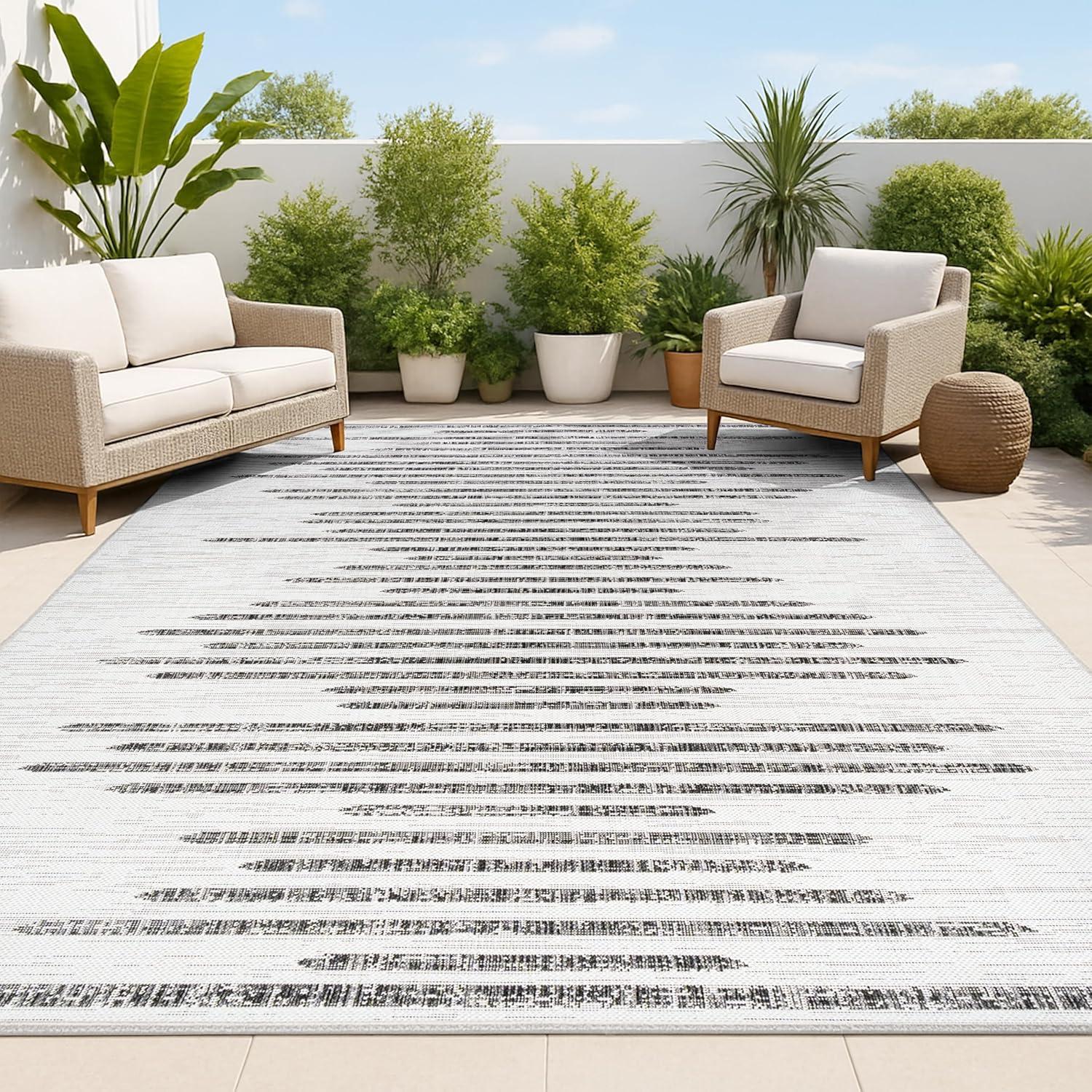 image:imageJONATHAN Y Stripe Geometric Indoor Outdoor Runner Rug 2X10 BeigeBrown Zolak Berber for Backyard Patio Porch EasyCleaning High Traffic PetFriendly NonShedding SMB124A210IvoryBlack