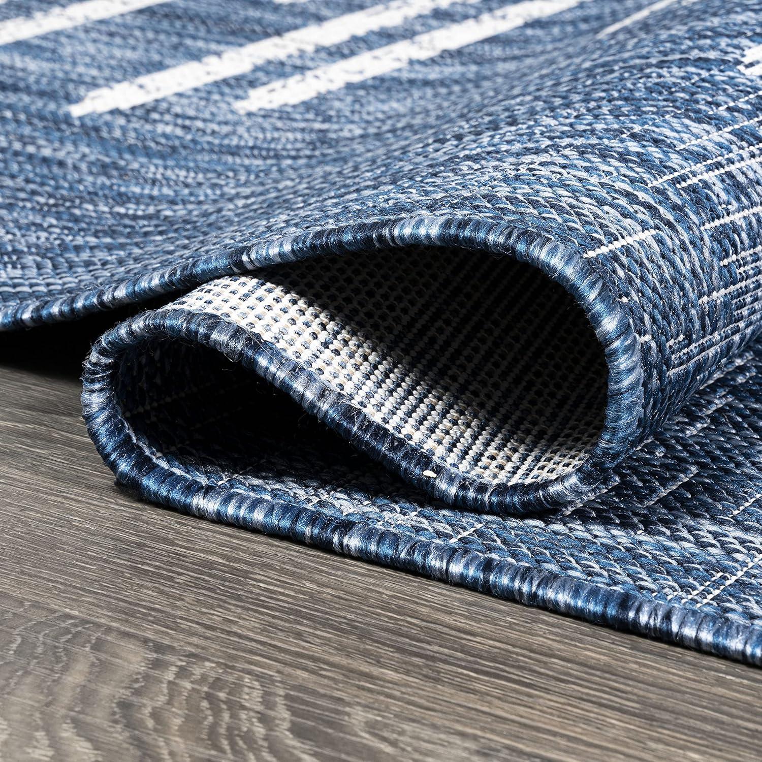 image:imageJONATHAN Y Stripe Geometric Indoor Outdoor Runner Rug 2X10 BeigeBrown Zolak Berber for Backyard Patio Porch EasyCleaning High Traffic PetFriendly NonShedding SMB124A210BlueIvory