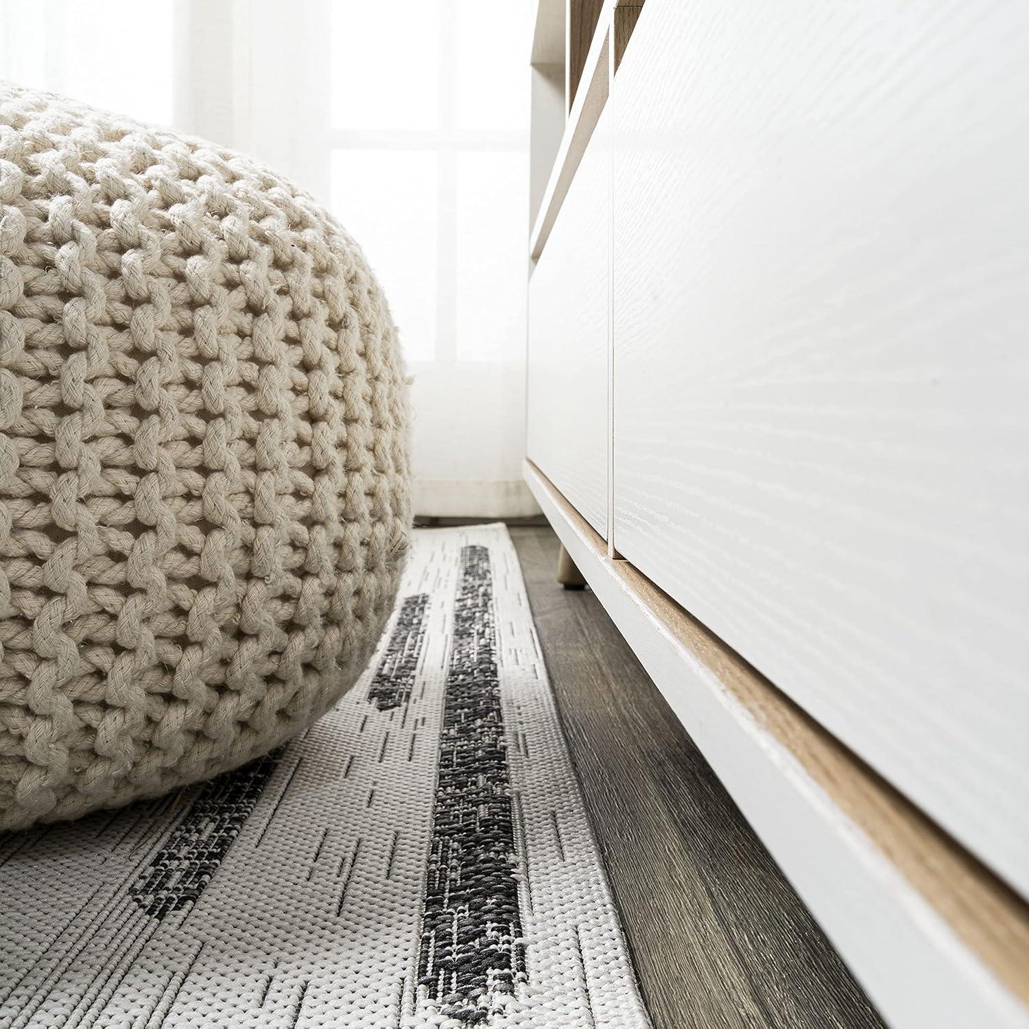 image:imageJONATHAN Y Stripe Geometric Indoor Outdoor Runner Rug 2X10 BeigeBrown Zolak Berber for Backyard Patio Porch EasyCleaning High Traffic PetFriendly NonShedding SMB124A210IvoryBlack