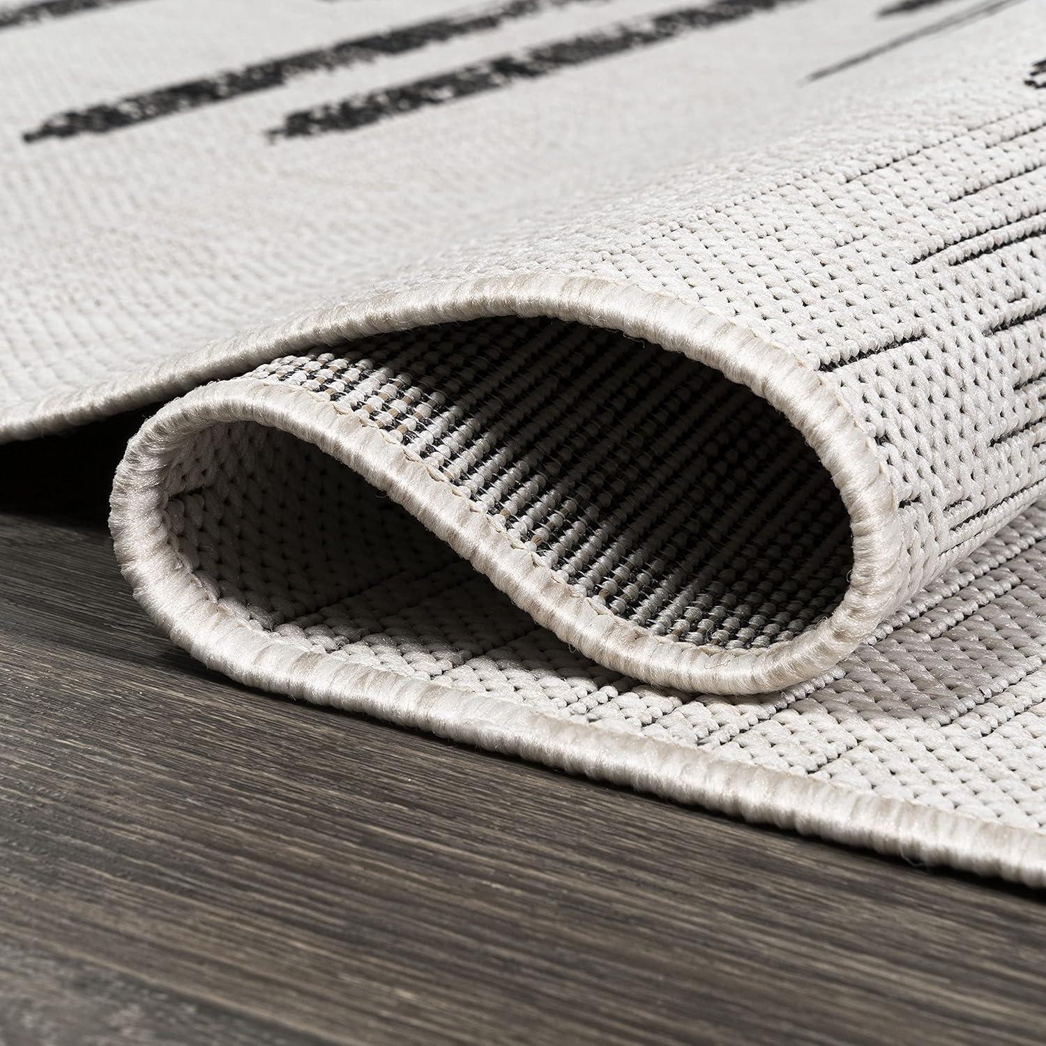 image:imageJONATHAN Y Stripe Geometric Indoor Outdoor Runner Rug 2X10 BeigeBrown Zolak Berber for Backyard Patio Porch EasyCleaning High Traffic PetFriendly NonShedding SMB124A210IvoryBlack