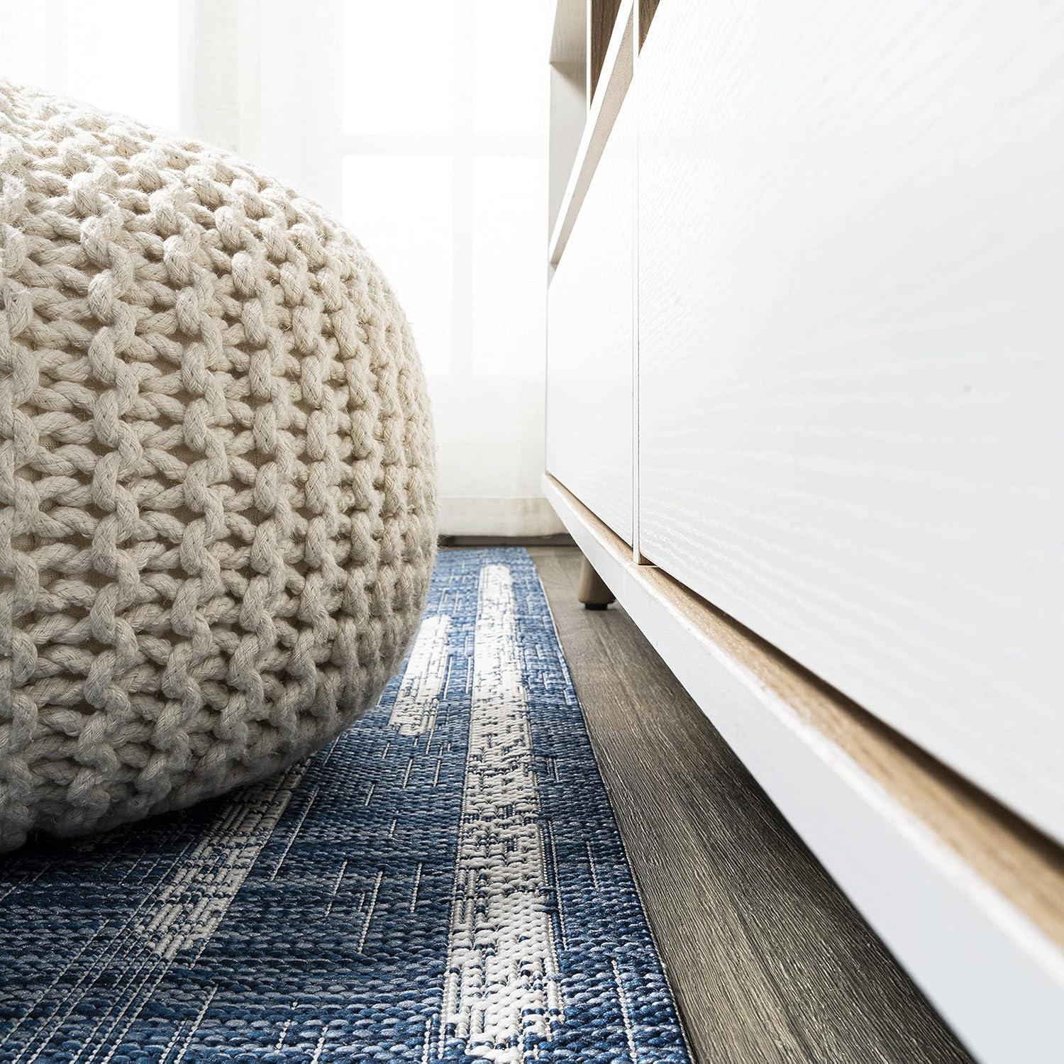 image:imageJONATHAN Y Stripe Geometric Indoor Outdoor Runner Rug 2X10 BeigeBrown Zolak Berber for Backyard Patio Porch EasyCleaning High Traffic PetFriendly NonShedding SMB124A210BlueIvory