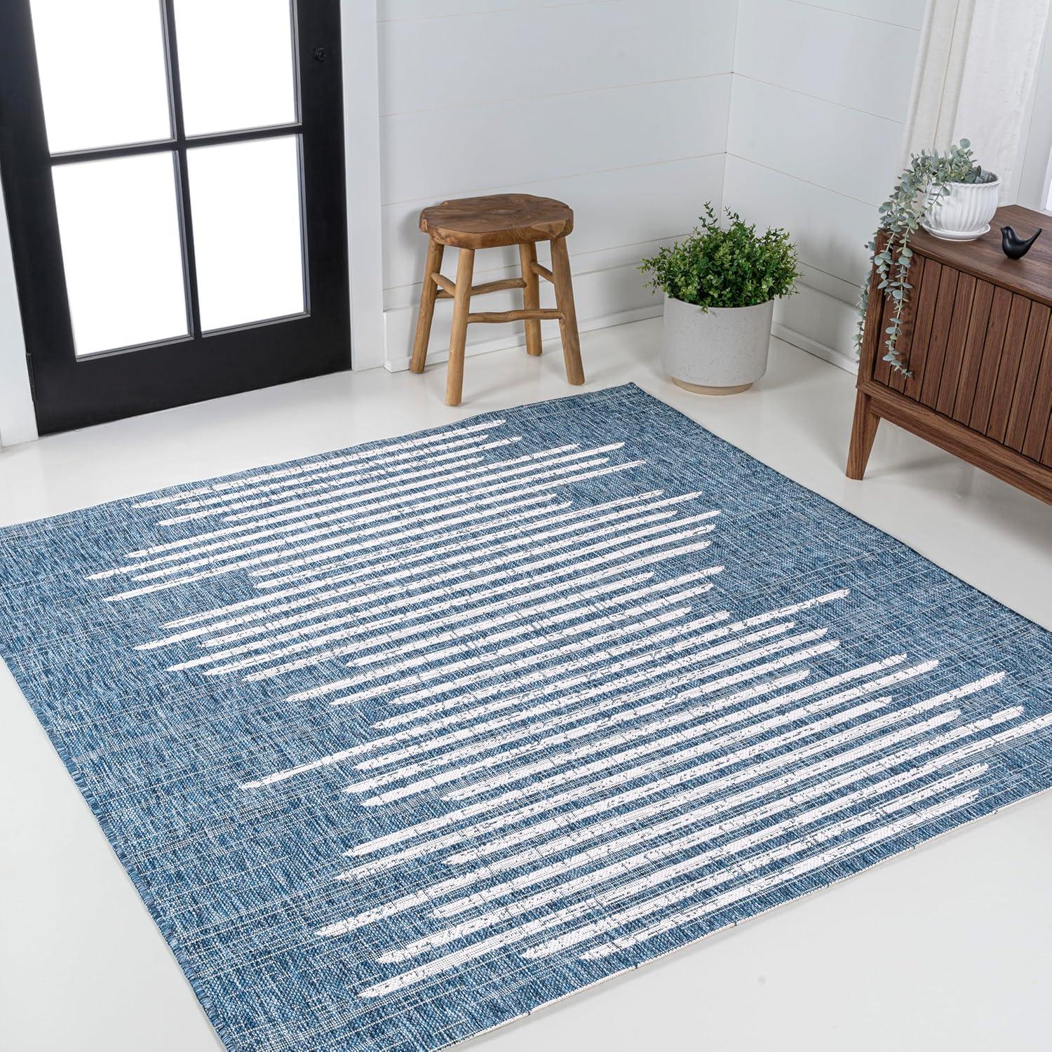 image:imageJONATHAN Y Stripe Geometric Indoor Outdoor Runner Rug 2X10 BeigeBrown Zolak Berber for Backyard Patio Porch EasyCleaning High Traffic PetFriendly NonShedding SMB124A210BlueIvory