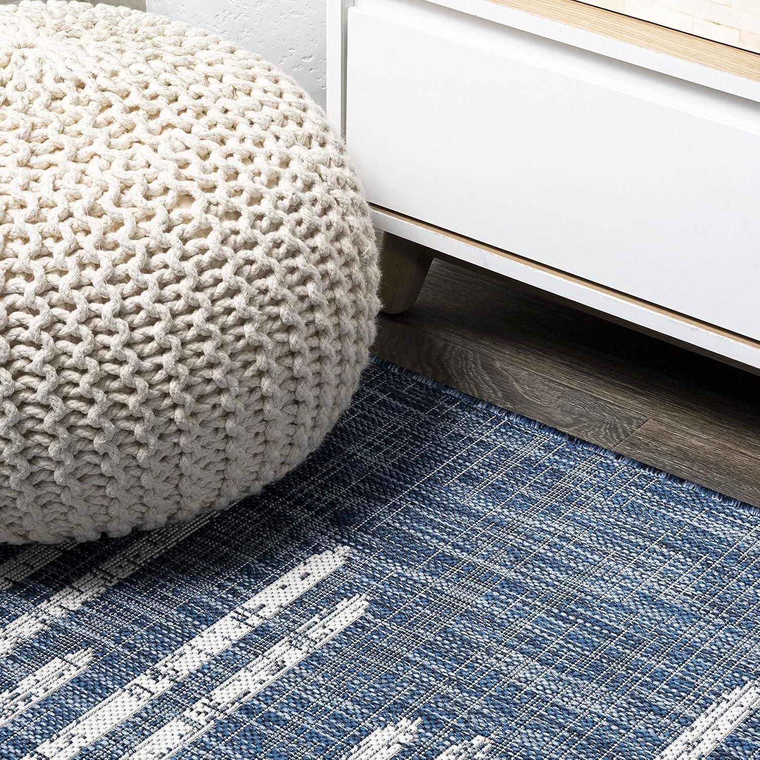 image:imageJONATHAN Y Stripe Geometric Indoor Outdoor Runner Rug 2X10 BeigeBrown Zolak Berber for Backyard Patio Porch EasyCleaning High Traffic PetFriendly NonShedding SMB124A210BlueIvory