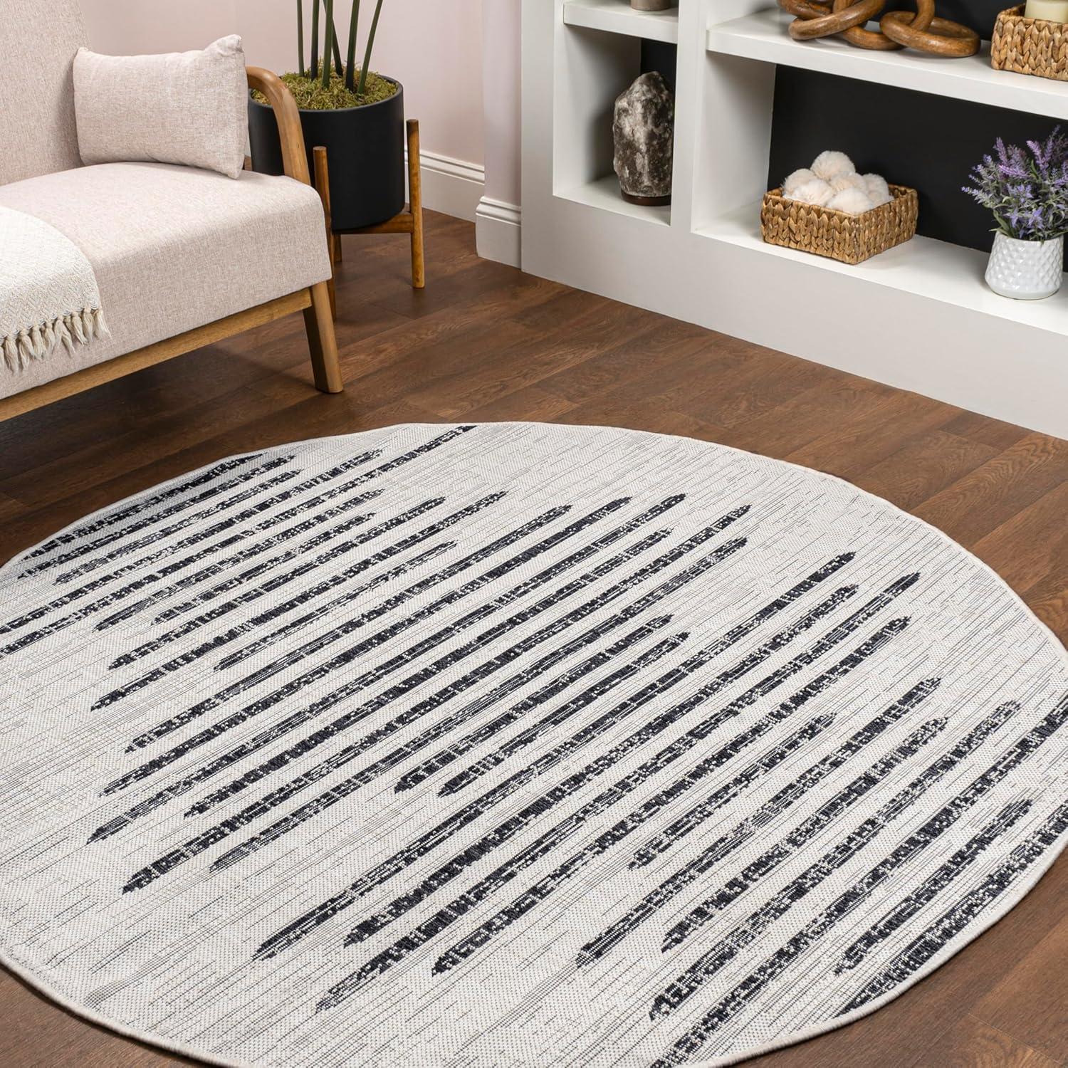 image:imageJONATHAN Y Stripe Geometric Indoor Outdoor Runner Rug 2X10 BeigeBrown Zolak Berber for Backyard Patio Porch EasyCleaning High Traffic PetFriendly NonShedding SMB124A210IvoryBlack