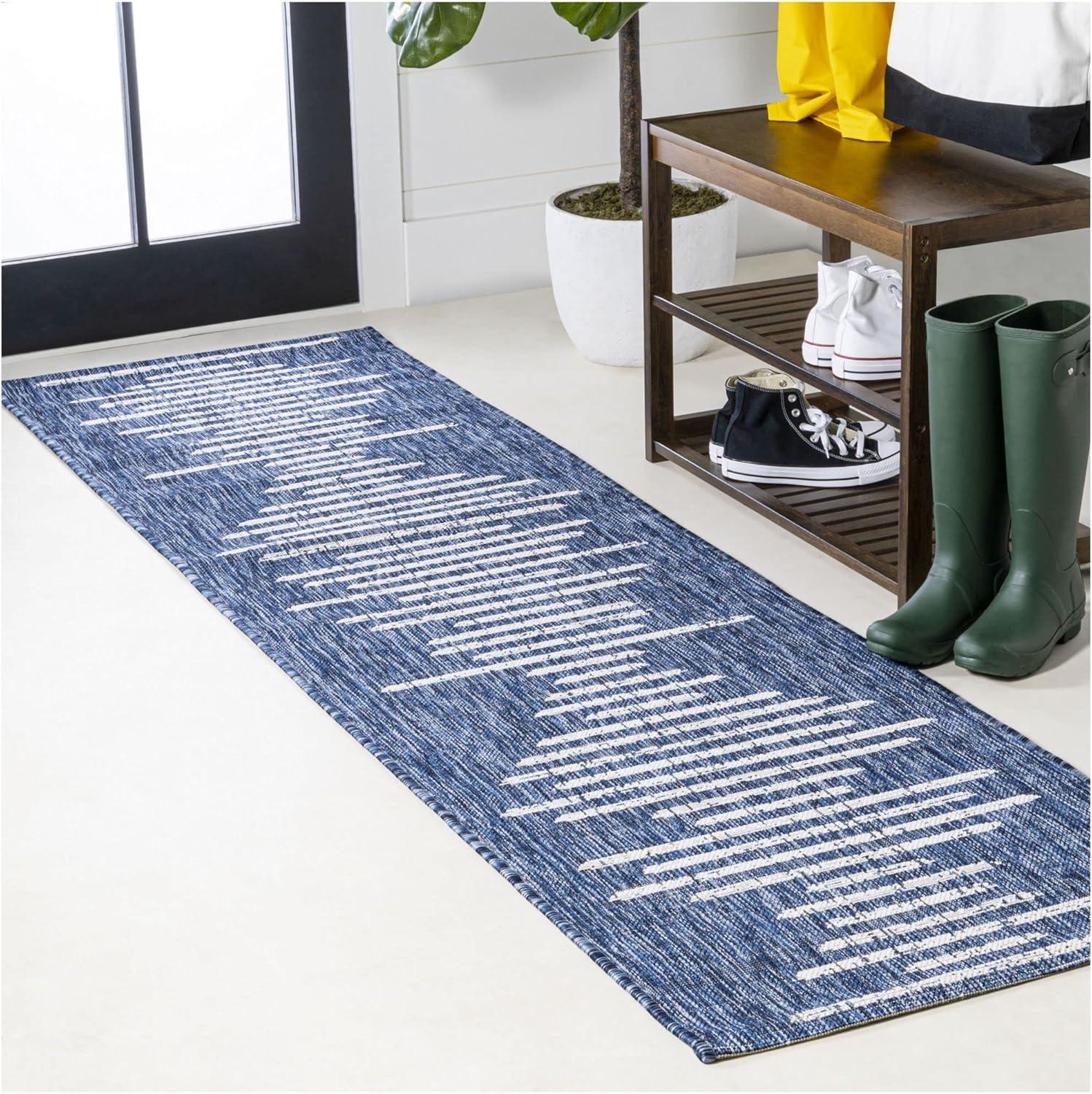 image:imageJONATHAN Y Stripe Geometric Indoor Outdoor Runner Rug 2X10 BeigeBrown Zolak Berber for Backyard Patio Porch EasyCleaning High Traffic PetFriendly NonShedding SMB124A210BlueIvory