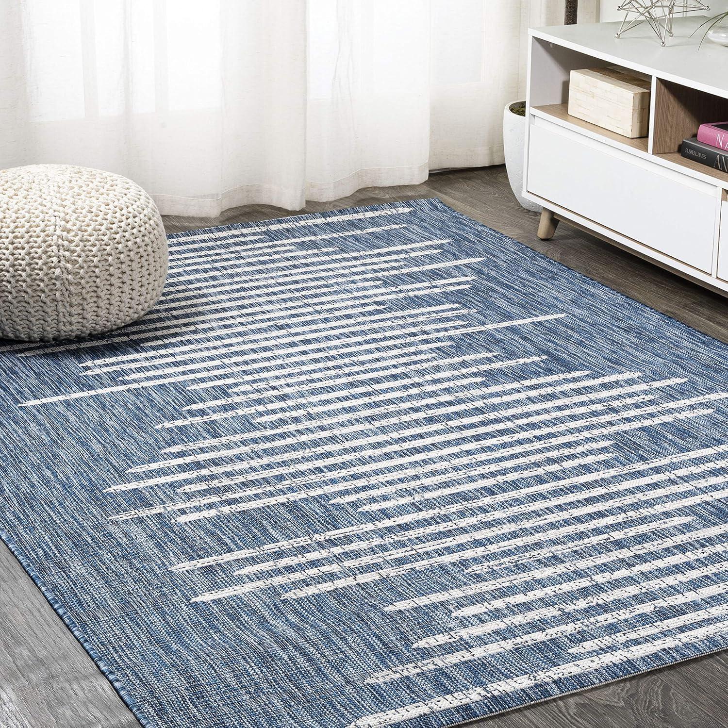 image:imageJONATHAN Y Stripe Geometric Indoor Outdoor Runner Rug 2X10 BeigeBrown Zolak Berber for Backyard Patio Porch EasyCleaning High Traffic PetFriendly NonShedding SMB124A210BlueIvory