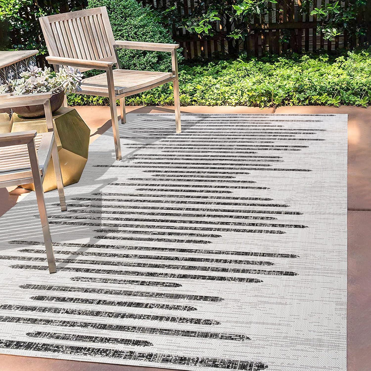 image:imageJONATHAN Y Stripe Geometric Indoor Outdoor Runner Rug 2X10 BeigeBrown Zolak Berber for Backyard Patio Porch EasyCleaning High Traffic PetFriendly NonShedding SMB124A210IvoryBlack
