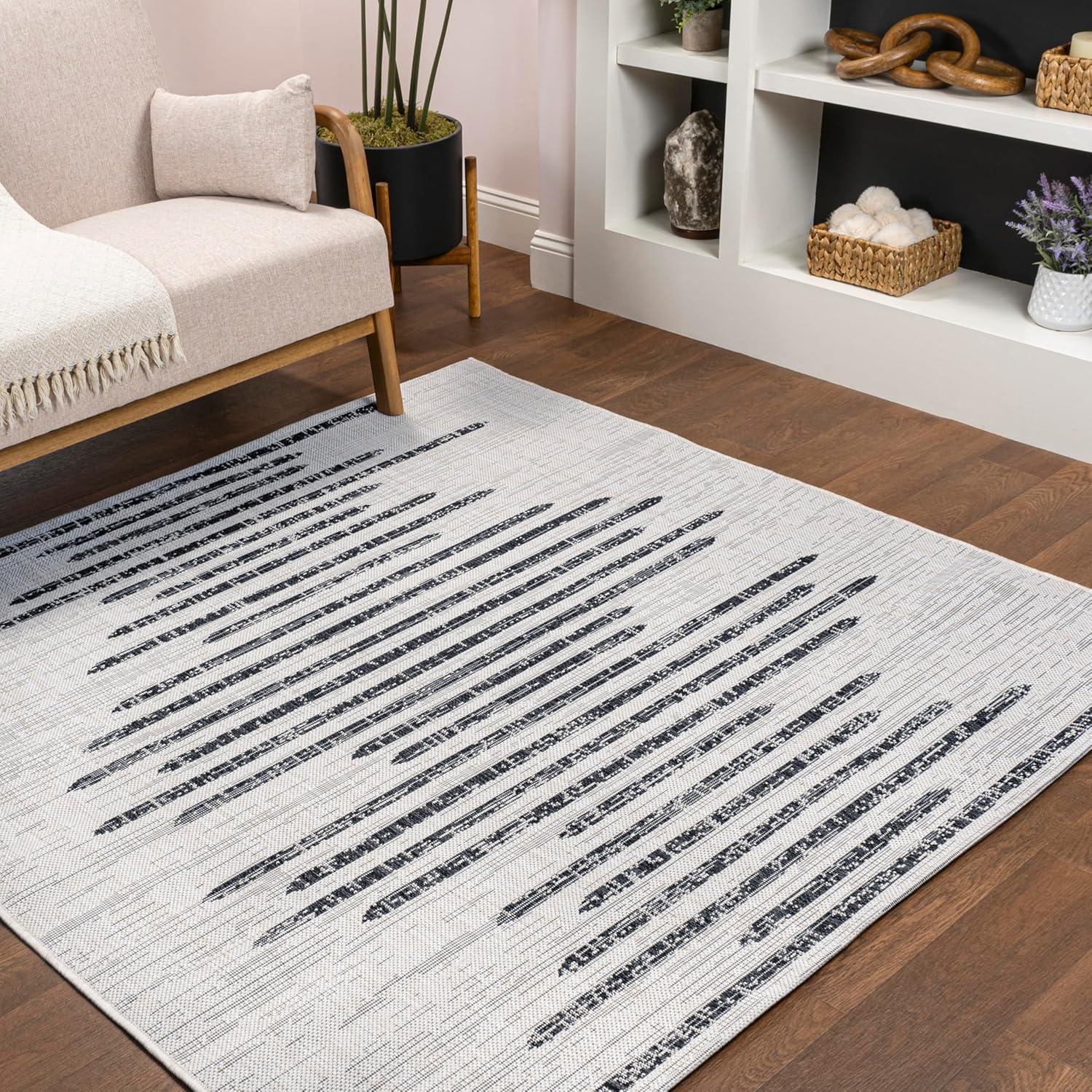 image:imageJONATHAN Y Stripe Geometric Indoor Outdoor Runner Rug 2X10 BeigeBrown Zolak Berber for Backyard Patio Porch EasyCleaning High Traffic PetFriendly NonShedding SMB124A210IvoryBlack