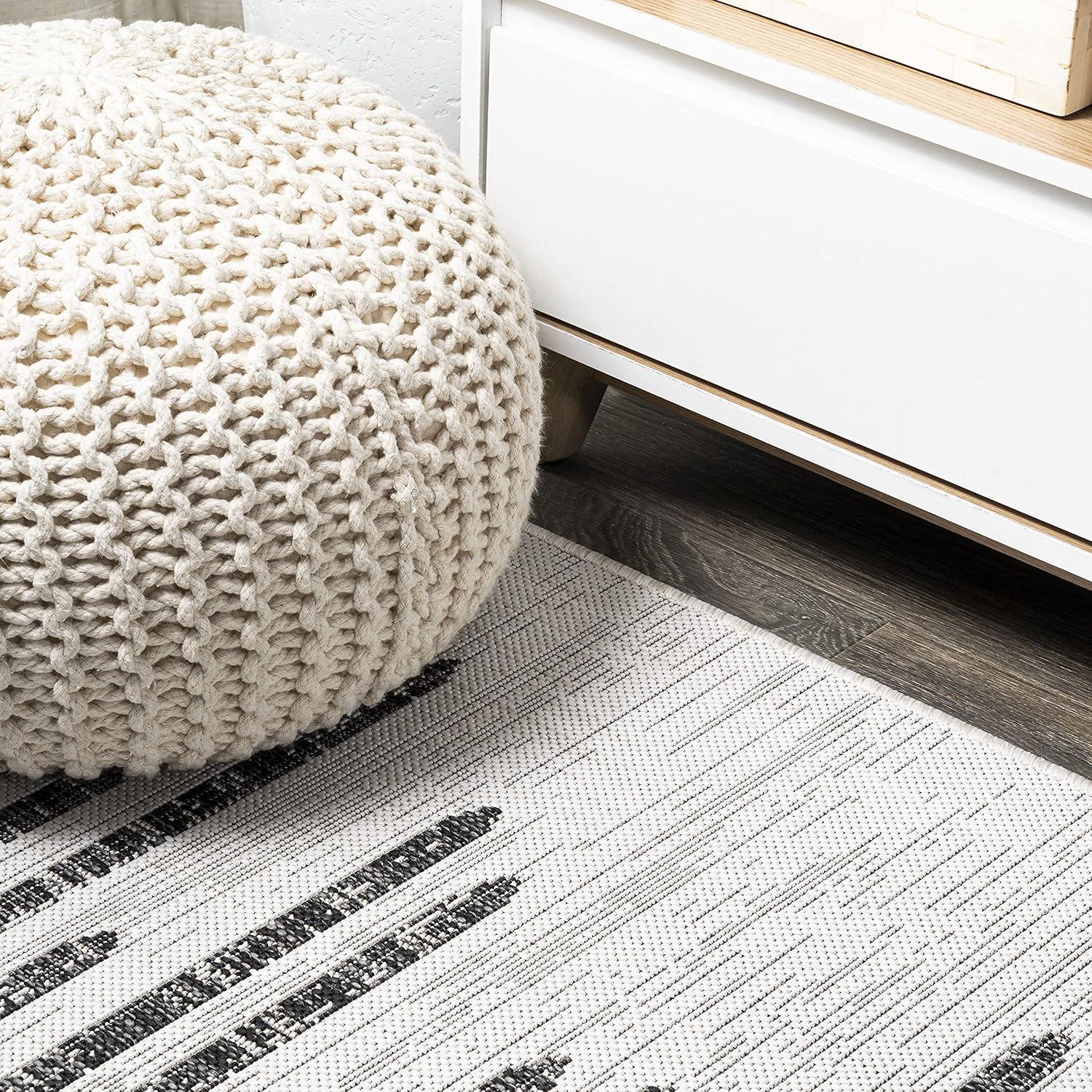 image:imageJONATHAN Y Stripe Geometric Indoor Outdoor Runner Rug 2X10 BeigeBrown Zolak Berber for Backyard Patio Porch EasyCleaning High Traffic PetFriendly NonShedding SMB124A210IvoryBlack