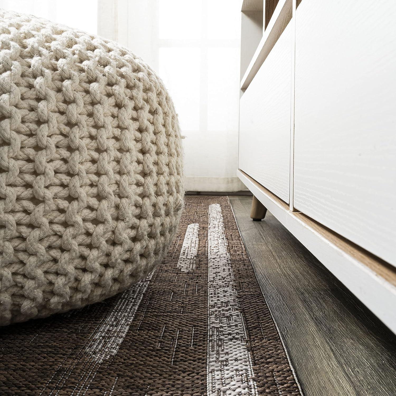 image:imageJONATHAN Y Stripe Geometric Indoor Outdoor Runner Rug 2X10 BeigeBrown Zolak Berber for Backyard Patio Porch EasyCleaning High Traffic PetFriendly NonShedding SMB124A210BrownBeige