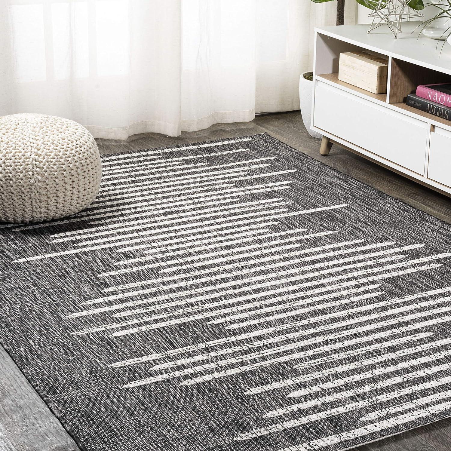 image:imageJONATHAN Y Stripe Geometric Indoor Outdoor Runner Rug 2X10 BeigeBrown Zolak Berber for Backyard Patio Porch EasyCleaning High Traffic PetFriendly NonShedding SMB124A210BlackIvory