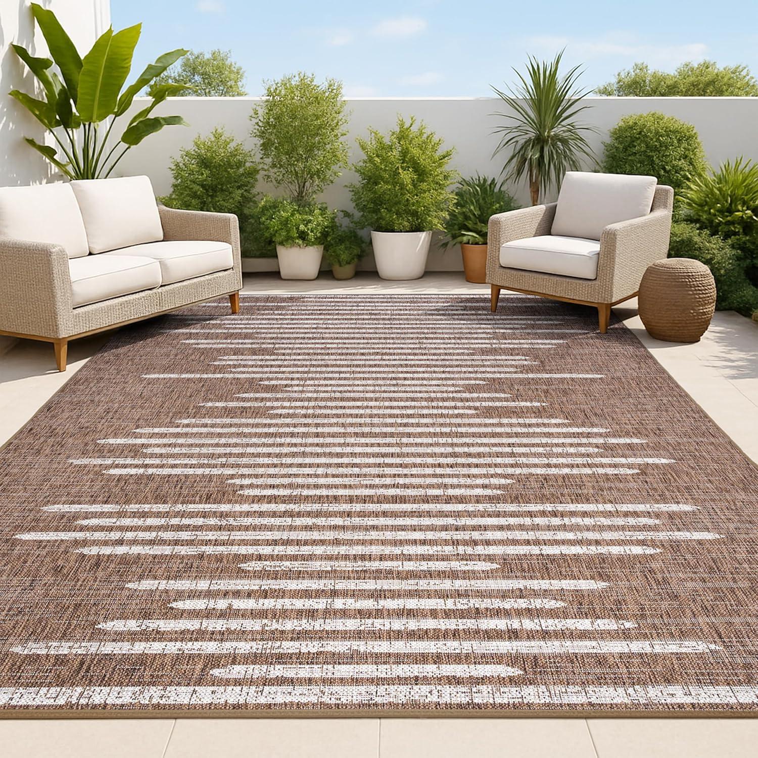 image:imageJONATHAN Y Stripe Geometric Indoor Outdoor Runner Rug 2X10 BeigeBrown Zolak Berber for Backyard Patio Porch EasyCleaning High Traffic PetFriendly NonShedding SMB124A210BrownBeige