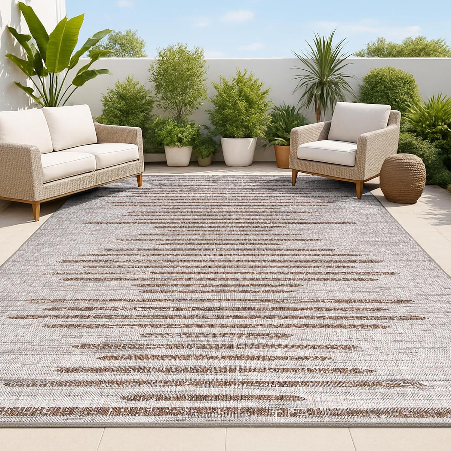 image:imageJONATHAN Y Stripe Geometric Indoor Outdoor Runner Rug 2X10 BeigeBrown Zolak Berber for Backyard Patio Porch EasyCleaning High Traffic PetFriendly NonShedding SMB124A210BeigeBrown