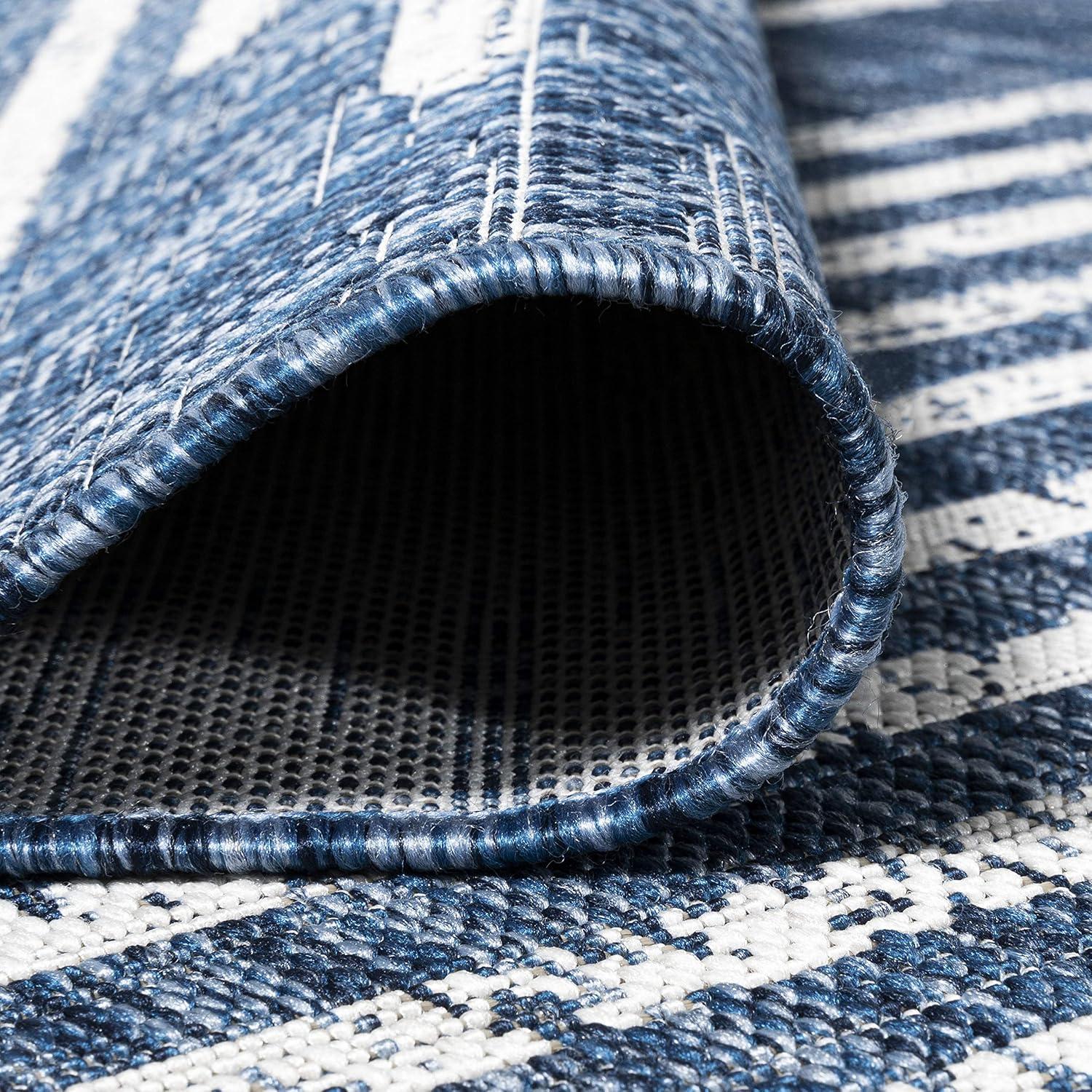 image:imageJONATHAN Y Stripe Geometric Indoor Outdoor Runner Rug 2X10 BeigeBrown Zolak Berber for Backyard Patio Porch EasyCleaning High Traffic PetFriendly NonShedding SMB124A210BlueIvory